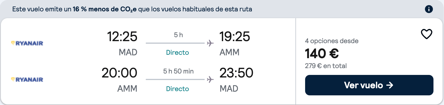 Vuelos directos a Jordania desde solo 140€ ida y vuelta