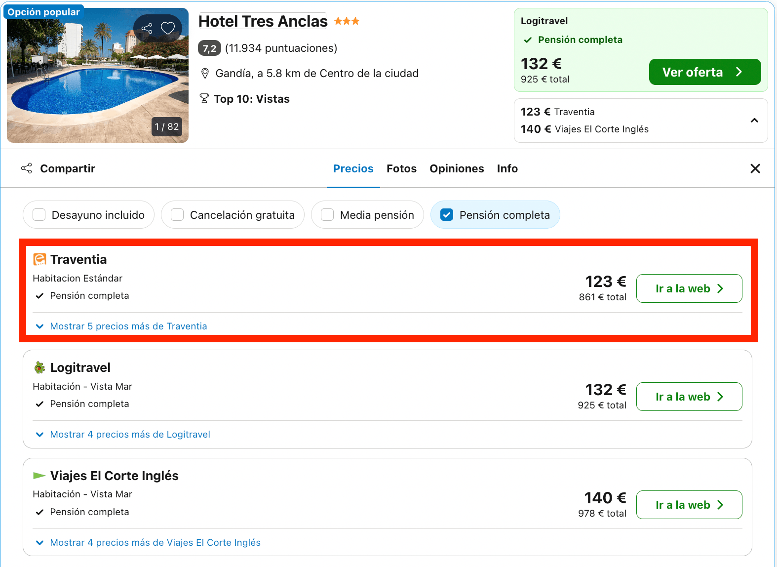 Vacaciones en Gandía: 7 noches en un hotel con pensión completa desde 430€