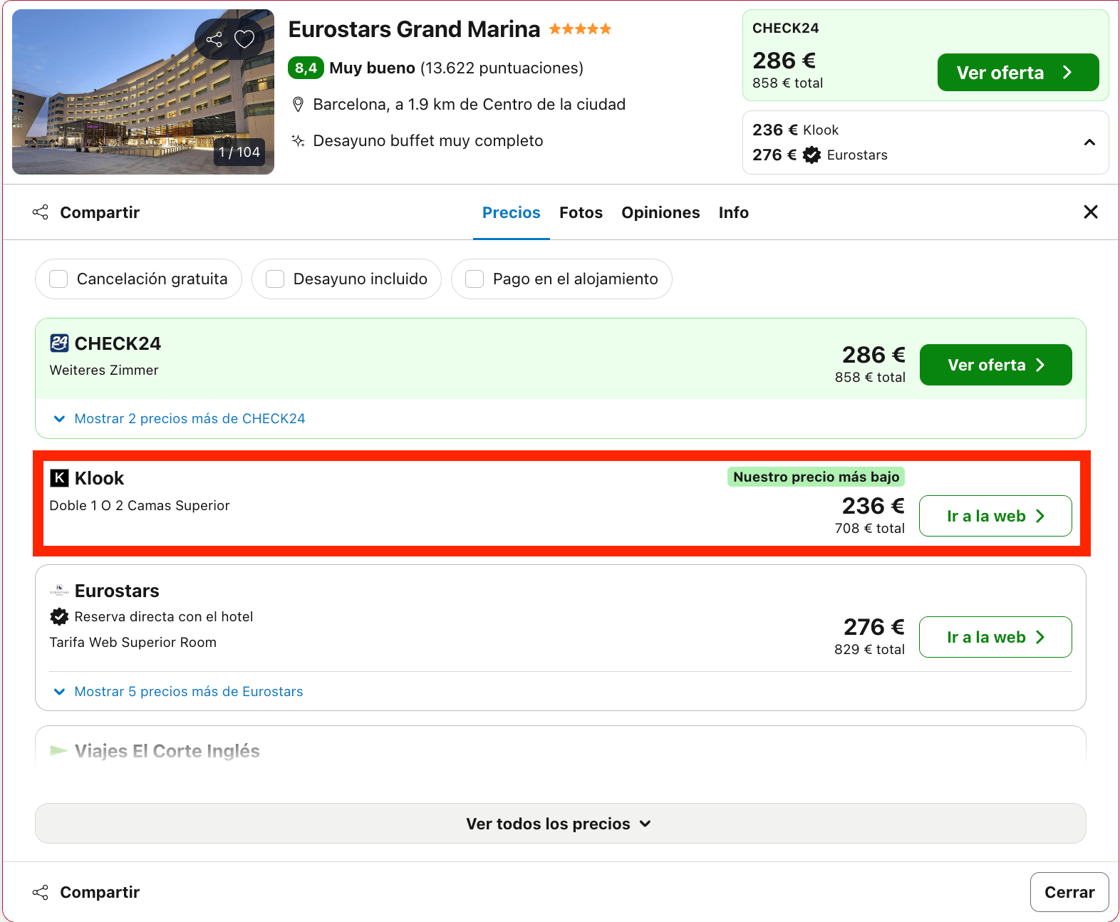Escapada de lujo a Barcelona: hotel Eurostars 5* a partir de 118€ p.p./noche