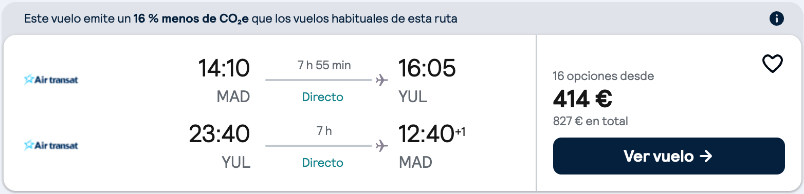 Vuelos directos a Montreal por 414€