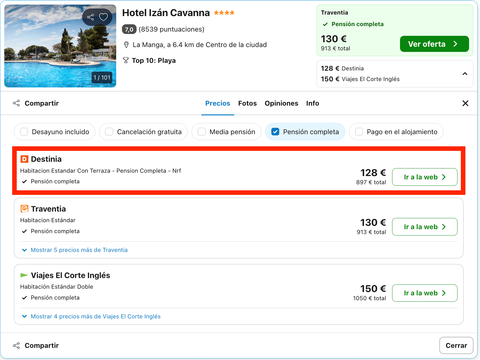 Vacaciones en La Manga: 7 noches en un hotel 4* con desayuno, almuerzo y cena por 448€ p.p