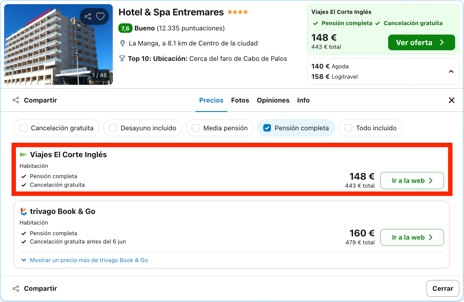 Hotel con exclusivas termas marinas y pensión completa desde 74€ p.p./noche