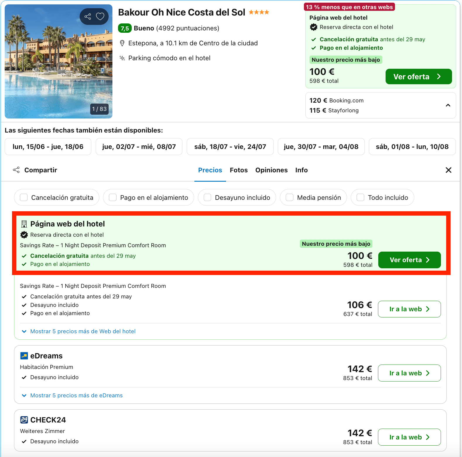 Vacaciones de última hora en Estepona: hotel de lujo desde 50€ p.p./noche
