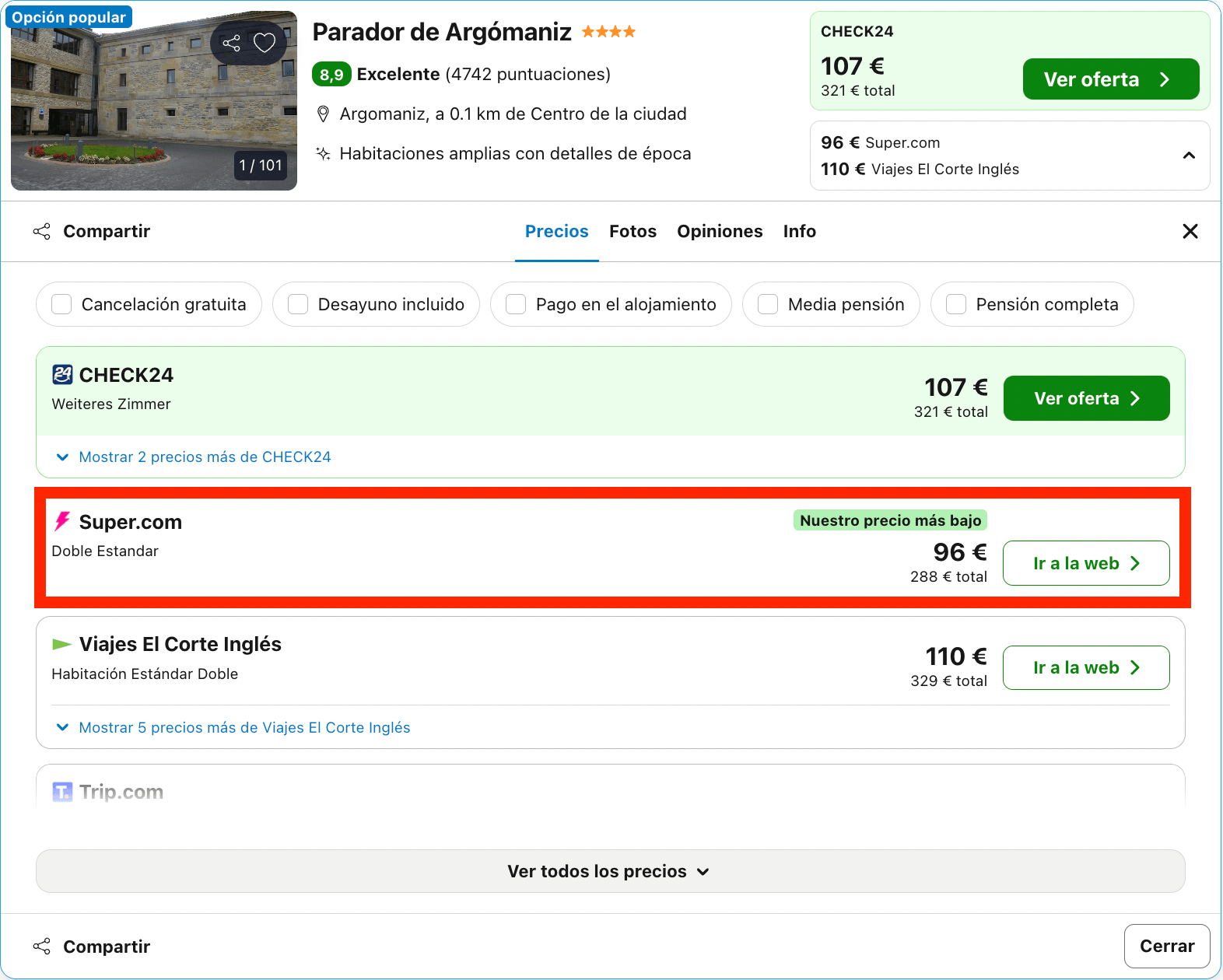 Parador ubicado en un antiguo palacio renacentista del siglo XVII desde 48€ p.p./noche