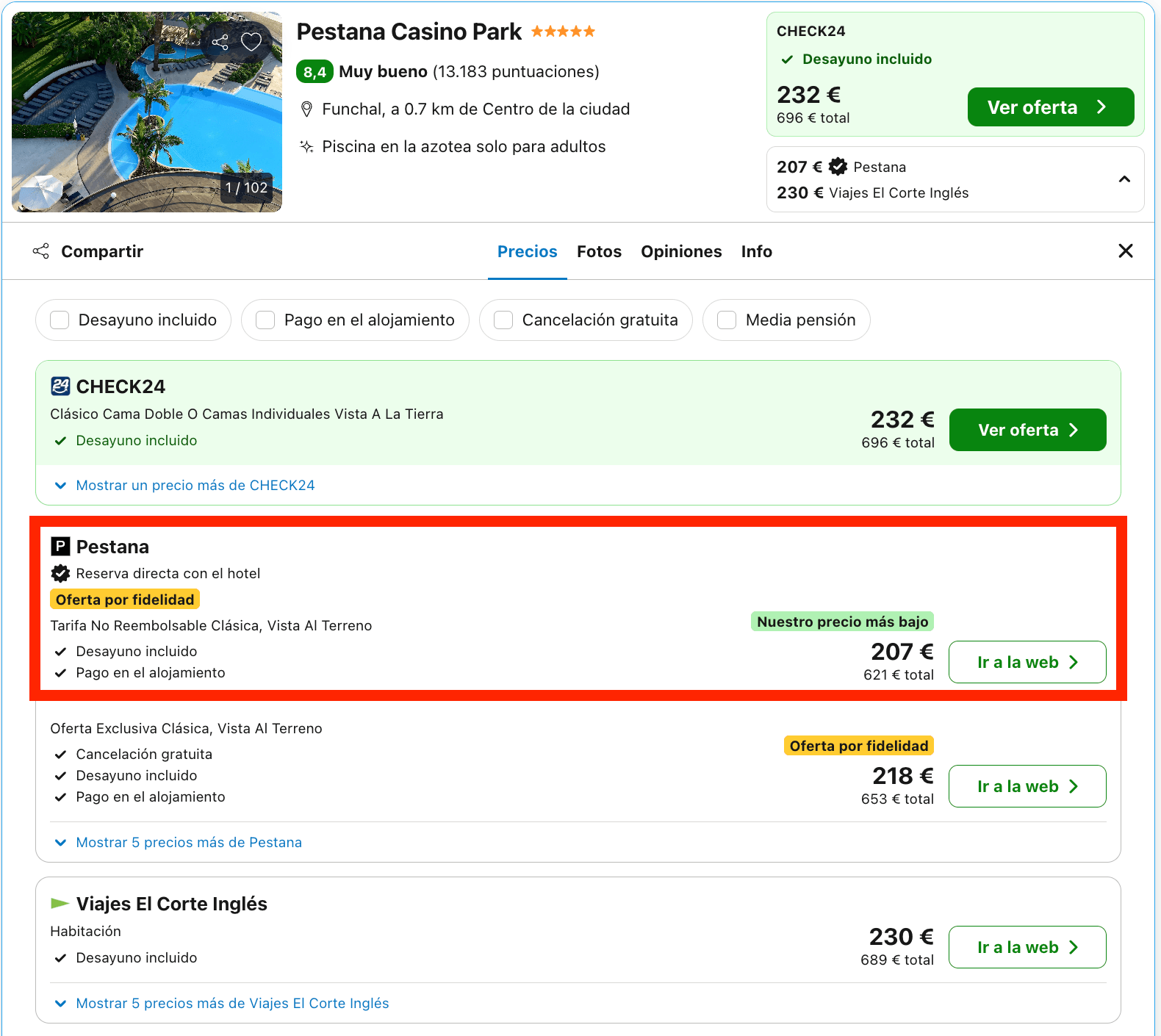 Hotel & Casino Pestana 5* en Madeira desde 103€ p.p./noche