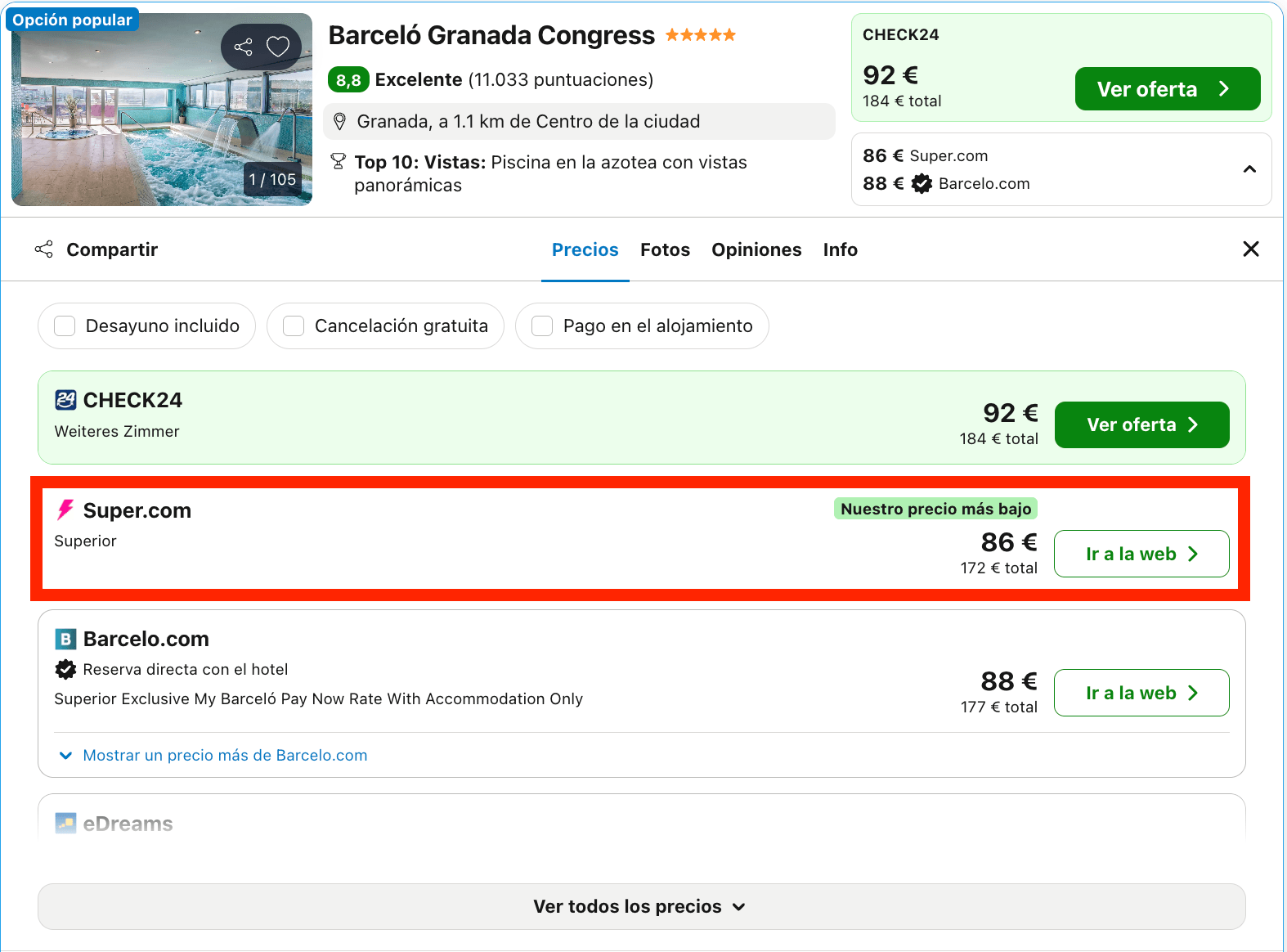 Escapada de lujo a Granada: hotel Barceló 5* con vistas a Sierra Nevada y la Alhambra desde 43€ p.p./noche