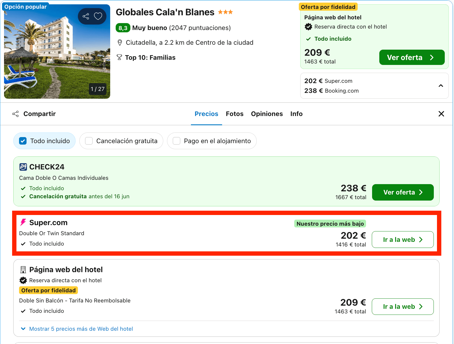 Vacaciones en Menorca: 7 noches en un hotel con todo incluido junto a una hermosa cala desde 708€ p.p