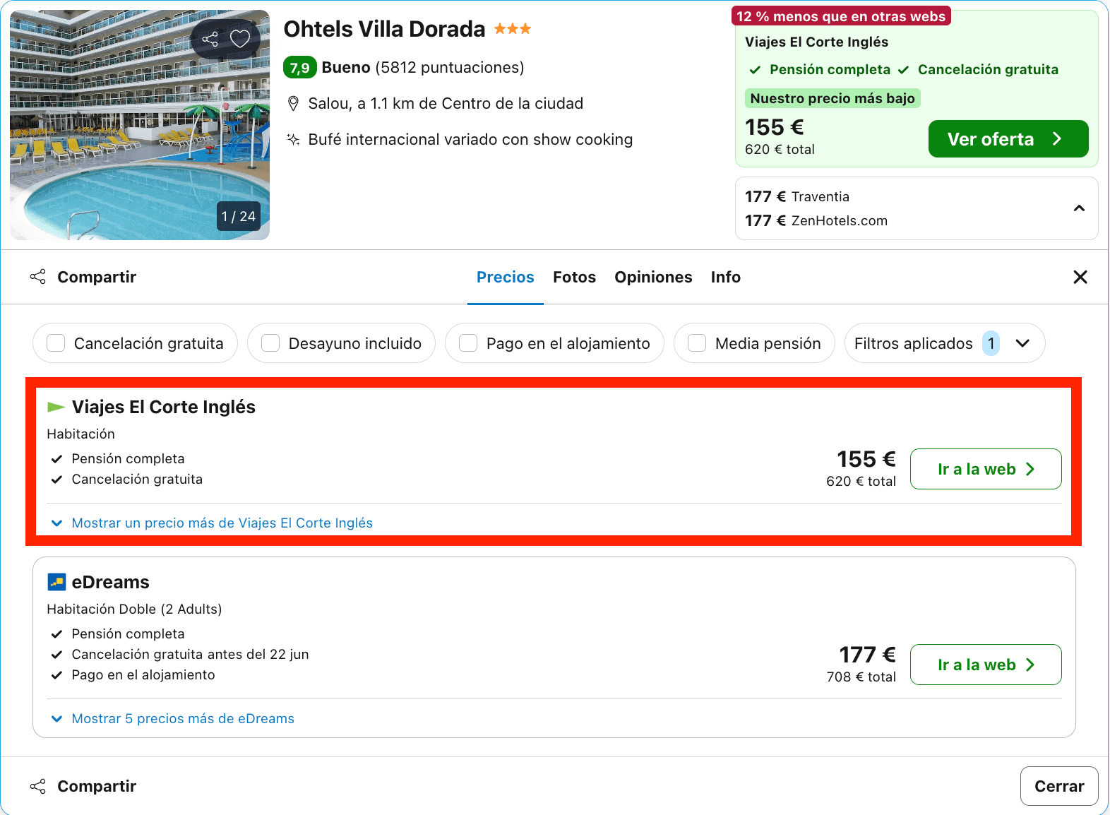 Hotel en Salou con vistas al mar y todas las comidas incluidas desde 77€ p.p./noche
