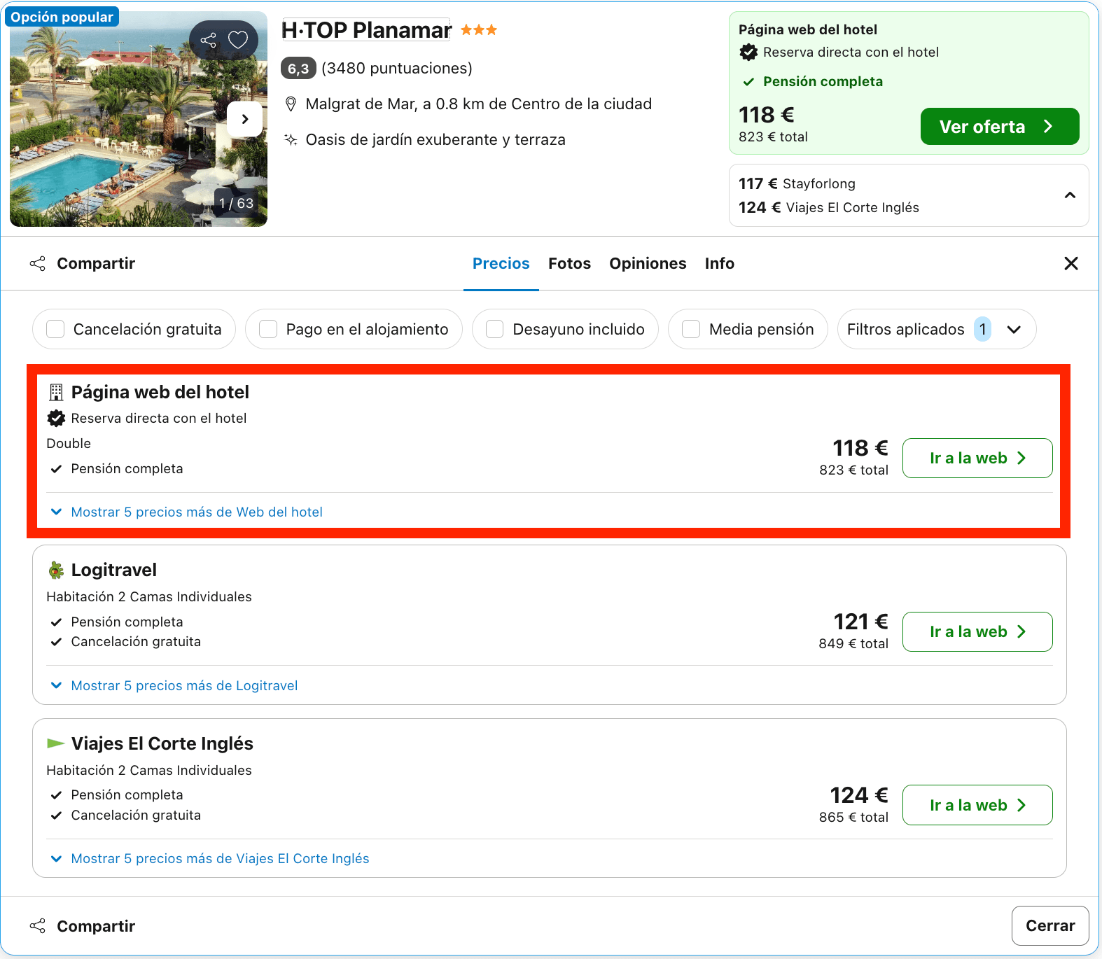Hotel a pie de playa con todas las comidas incluidas desde 59€ p.p./noche