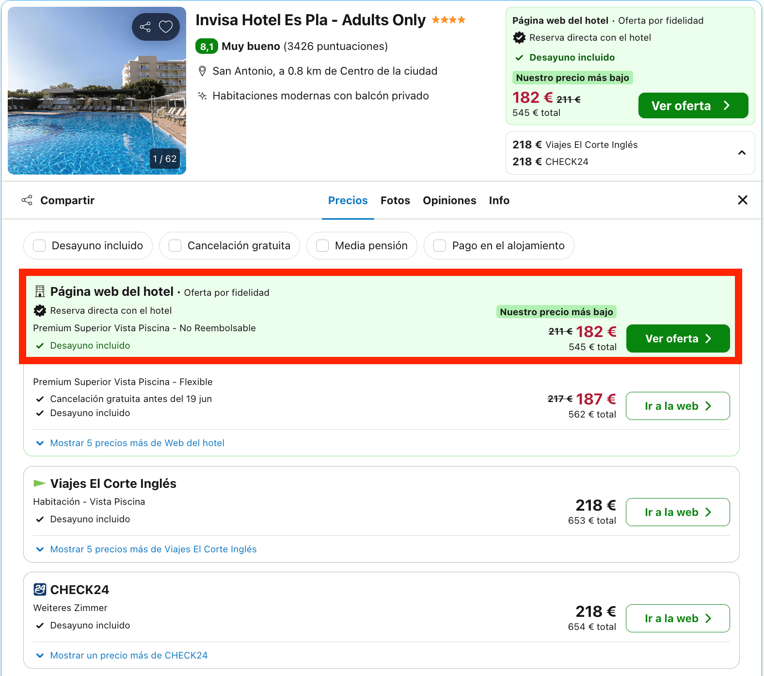 Exclusivo hotel 4* solo adultos ideal para ver la puesta de sol desde el Café del Mar desde 91€ p.p./noche