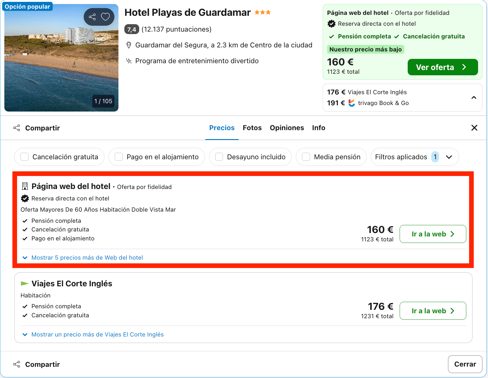 Vacaciones en Guardamar del Segura: 7 noches en un hotel con pensión completa desde 561€ p.p.