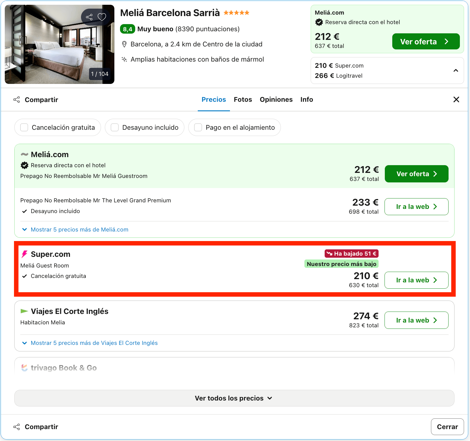 Agosto de lujo en Barcelona: hotel Meliá 5* desde 105€ p.p./noche