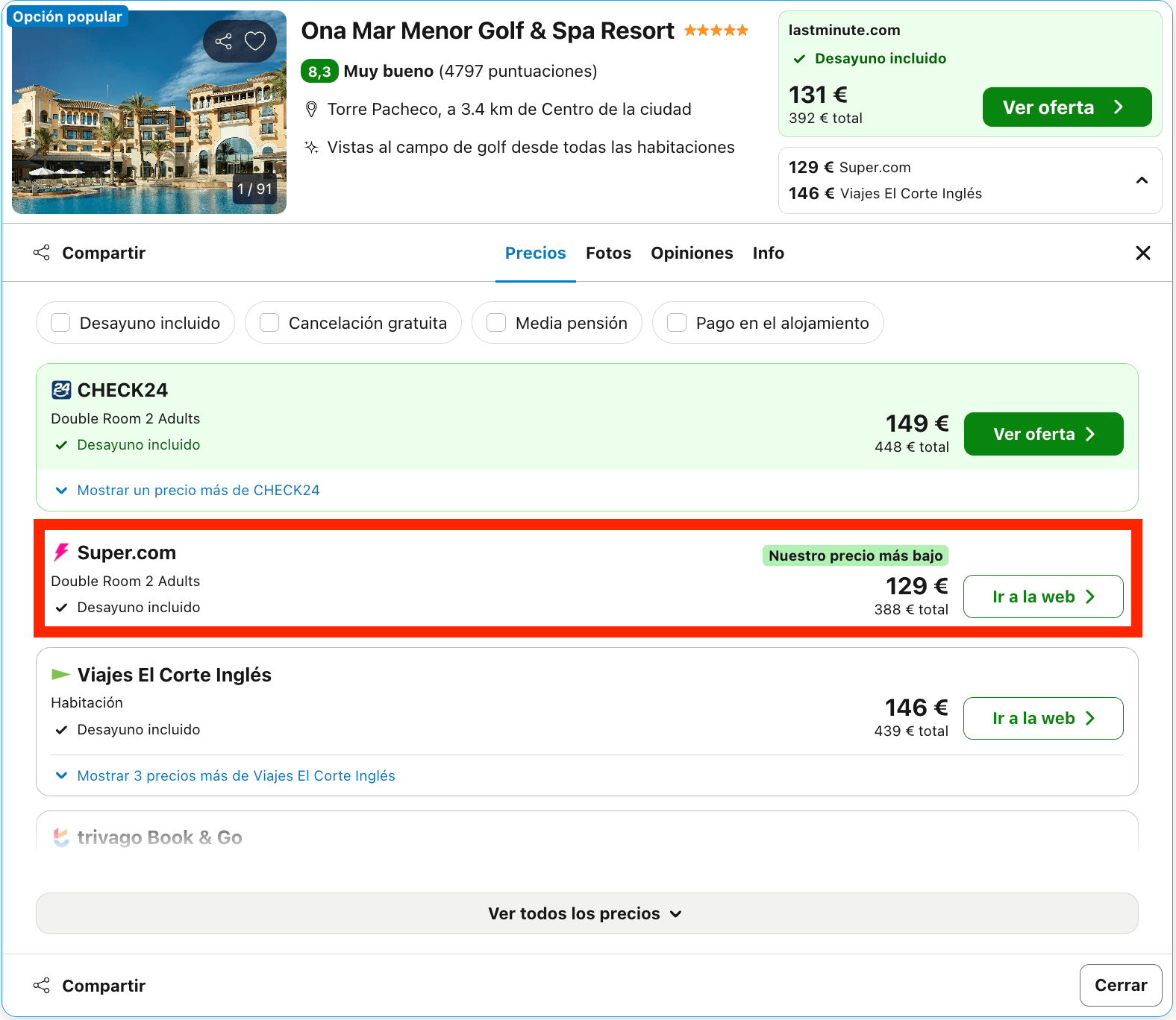 Espectacular Golf & Resort 5* en el Mar Menor desde 64€ p.p./noche