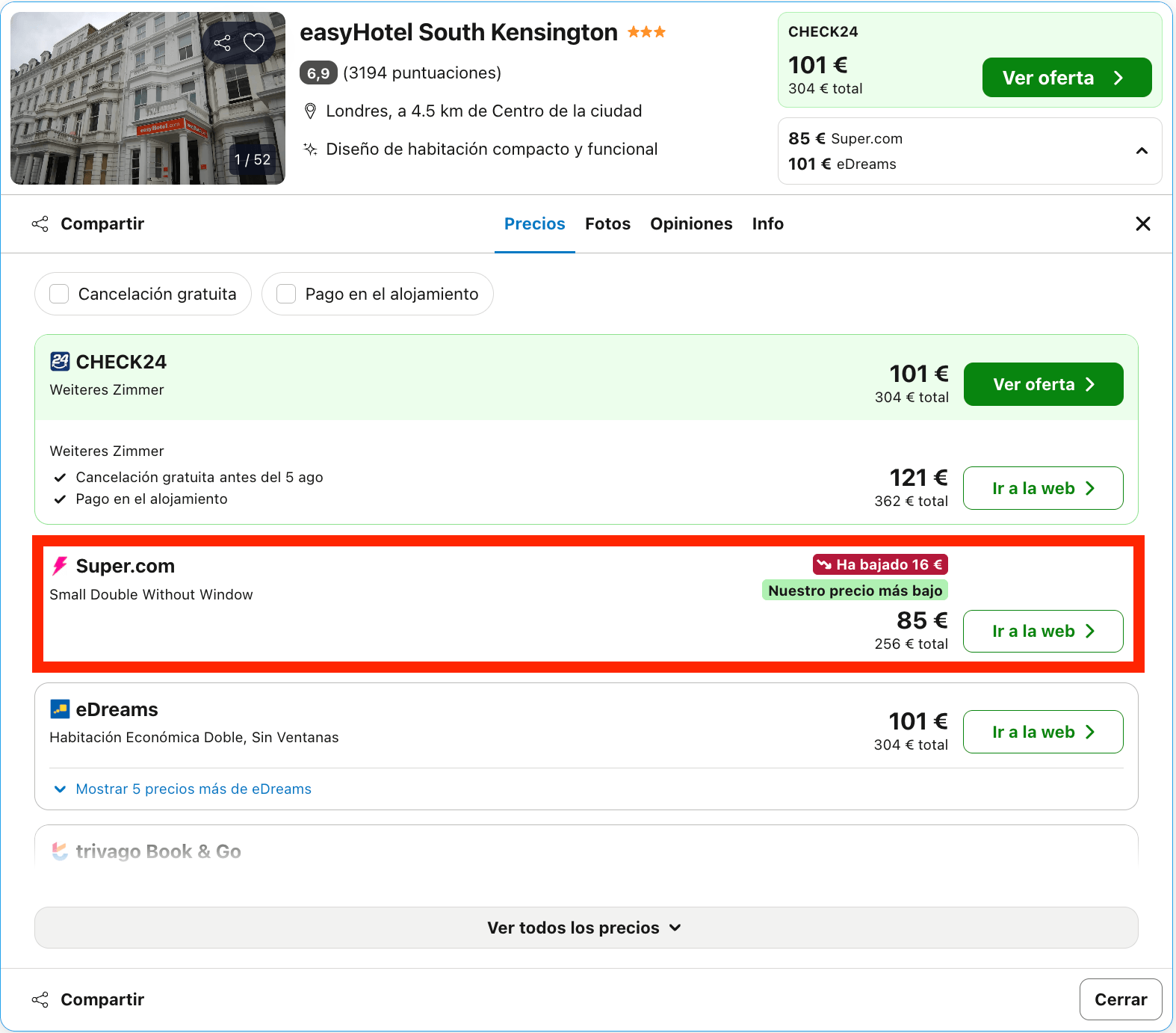 Modesto hotel en el centro de Londres desde 42€ p.p./noche