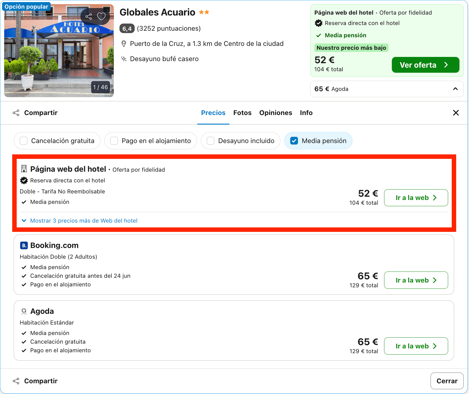 Fin de semana en Tenerife: hotel con media pensión desde 26€ p.p./noche