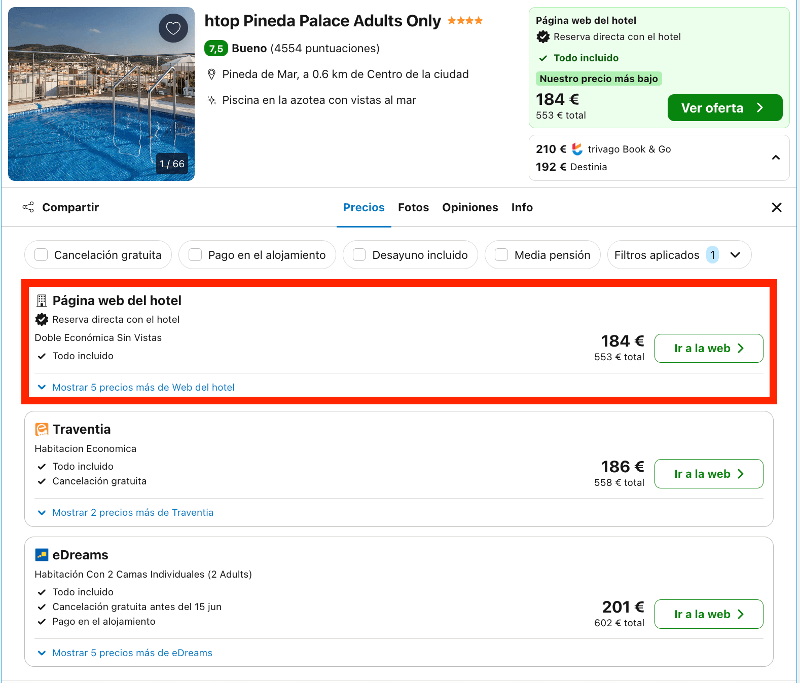 Hotel a un paso de la playa con todas las comidas incluidas desde 92€ p.p./noche