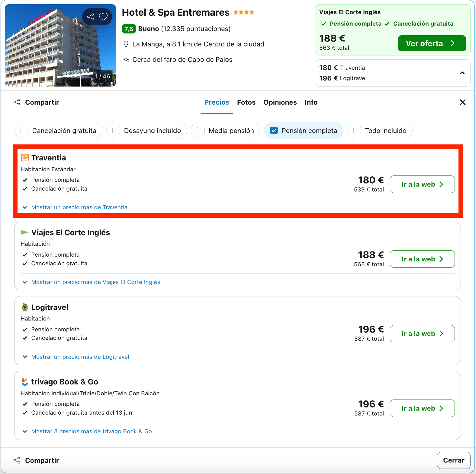 Hotel 4* en La Manga con jacuzzi y todas las comidas incluidas desde 90€ p.p./noche
