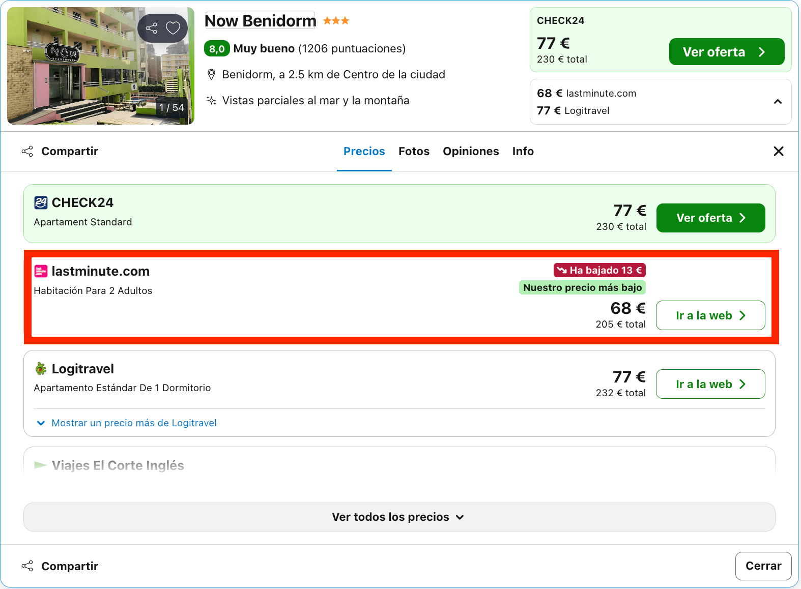 Vacaciones de última hora en Benidorm: hotel 4* desde 34€ p.p./noche