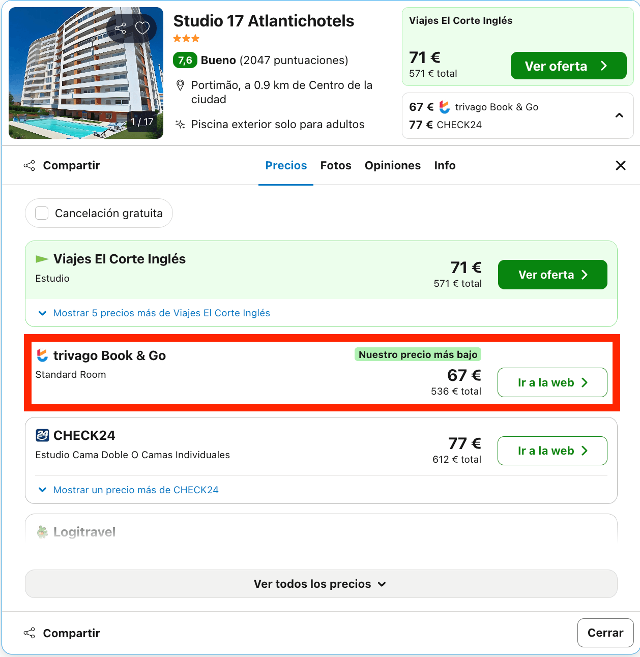 Vuelos al Algarve + 8 noches en un aparthotel cerca de la famosa Praia da Rocha desde 303€ p.p.