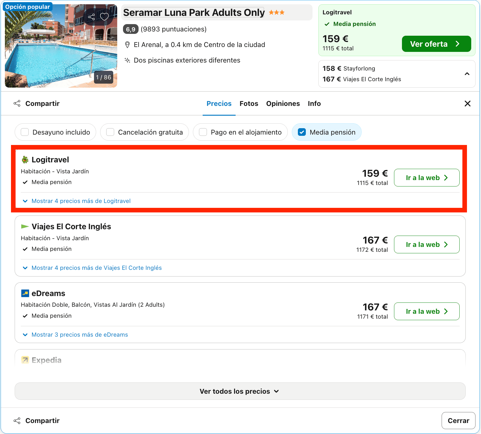 Hotel solo para adultos en Mallorca en régimen de media pensión desde 79€ p.p./noche