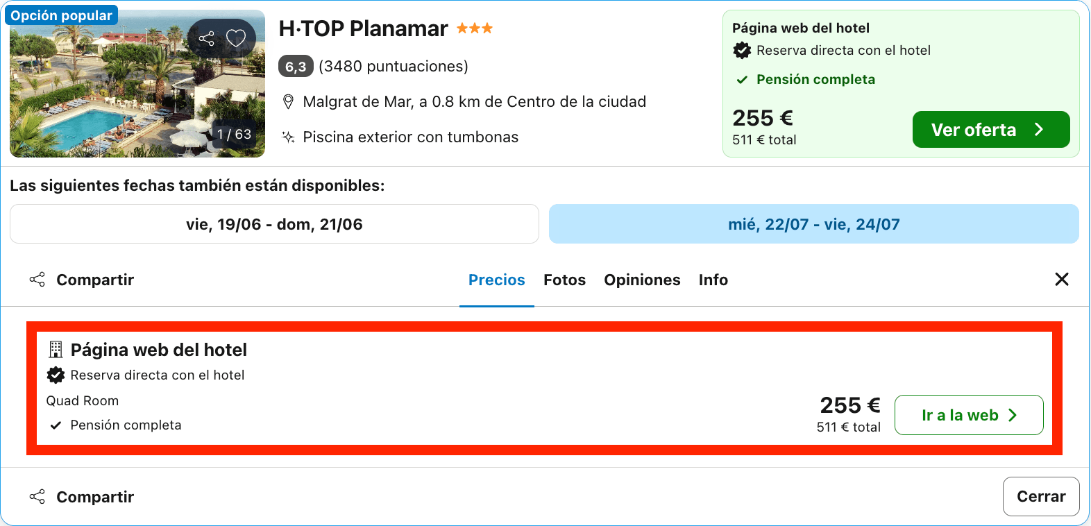 Hotel con vistas al mar para 4 personas con todas las comidas incluidas desde 63€ p.p./noche