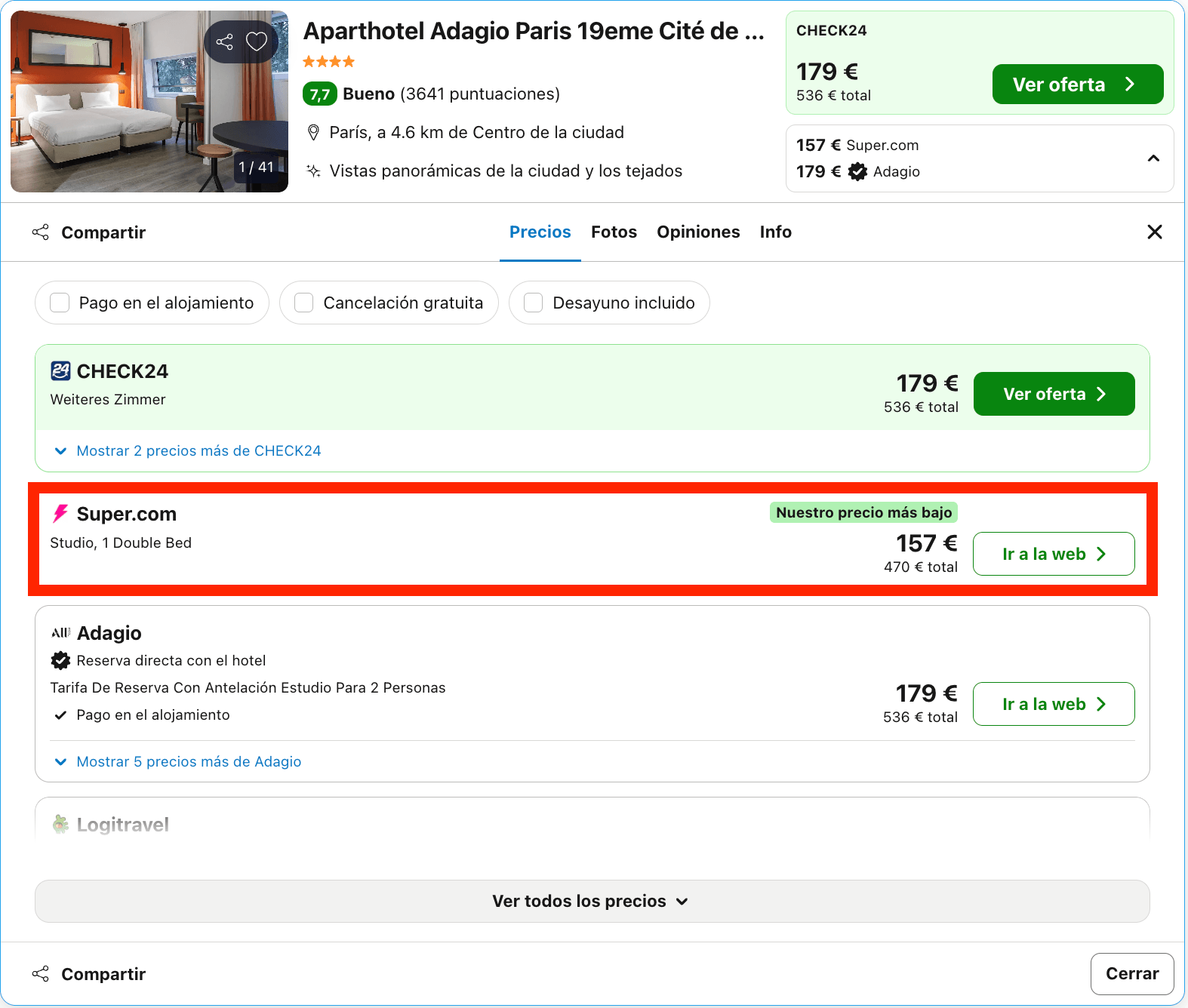 Excelente aparthotel 4* en París desde 78€ p.p./noche