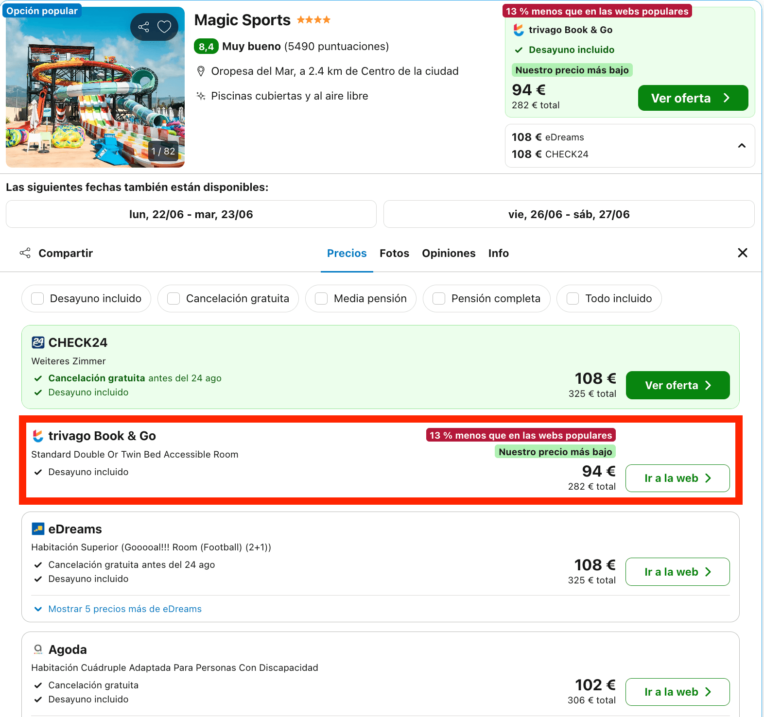 Hotel con parque acuático y áreas temáticas deportivas con todas las comidas incluidas desde 47€ p.p./noche