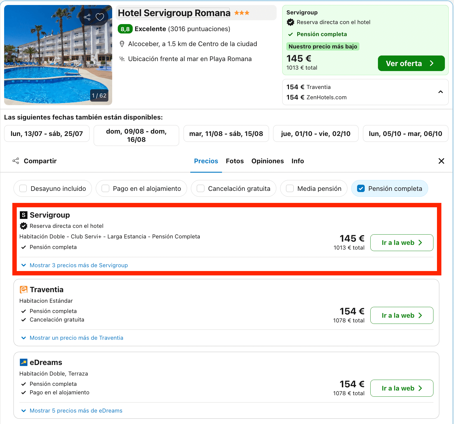 Hotel en la Costa del Azahar con todas las comidas incluidas desde 72€ p.p./noche