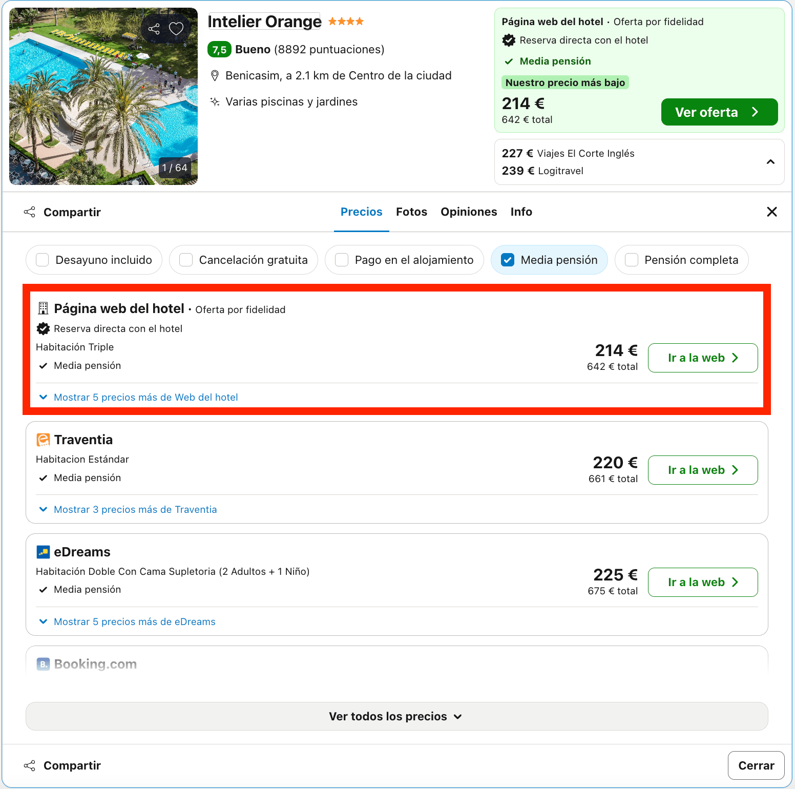 Última hora: hotel 4* en Benicàssim con media pensión desde 107€ p.p./noche