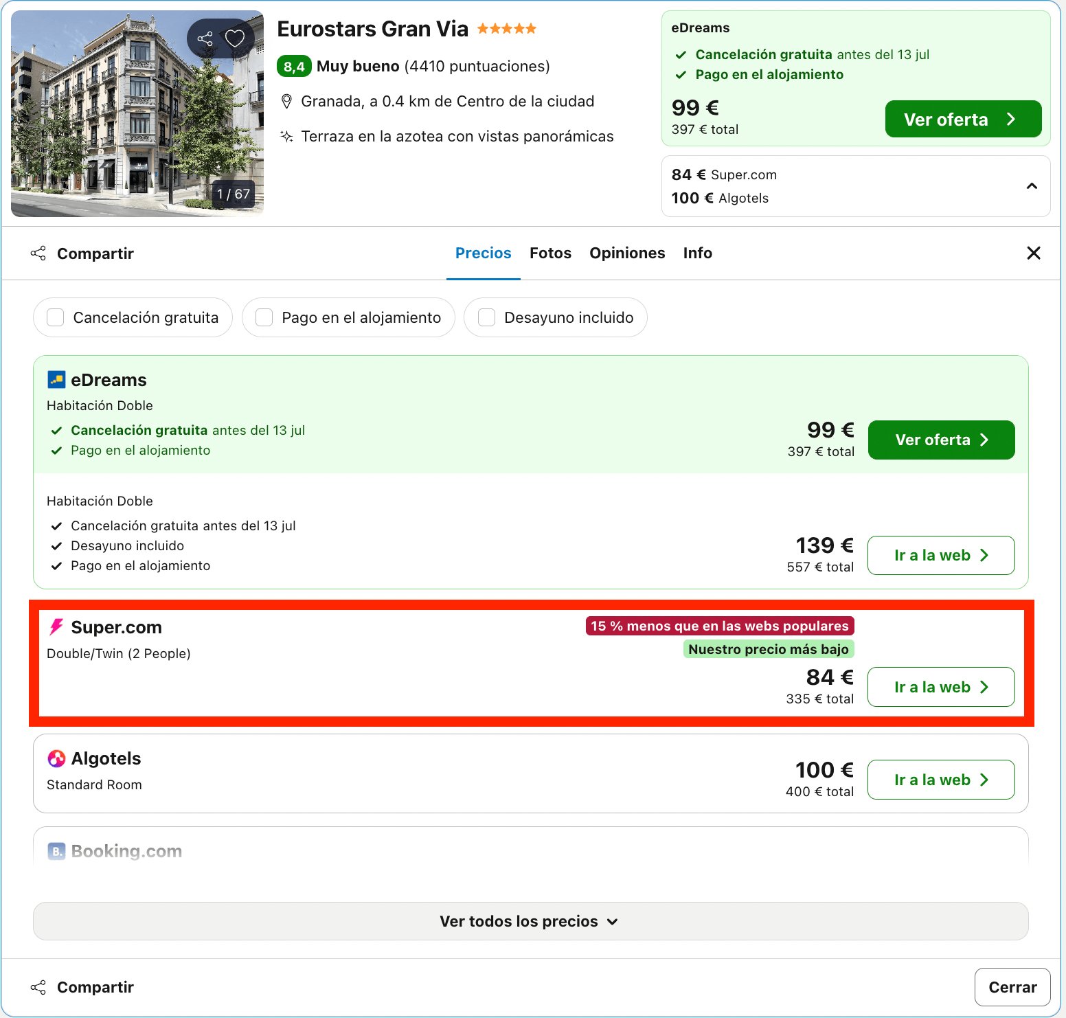Hotelazo 5* con vistas a la Alhambra de Granada desde 42€ p.p./noche