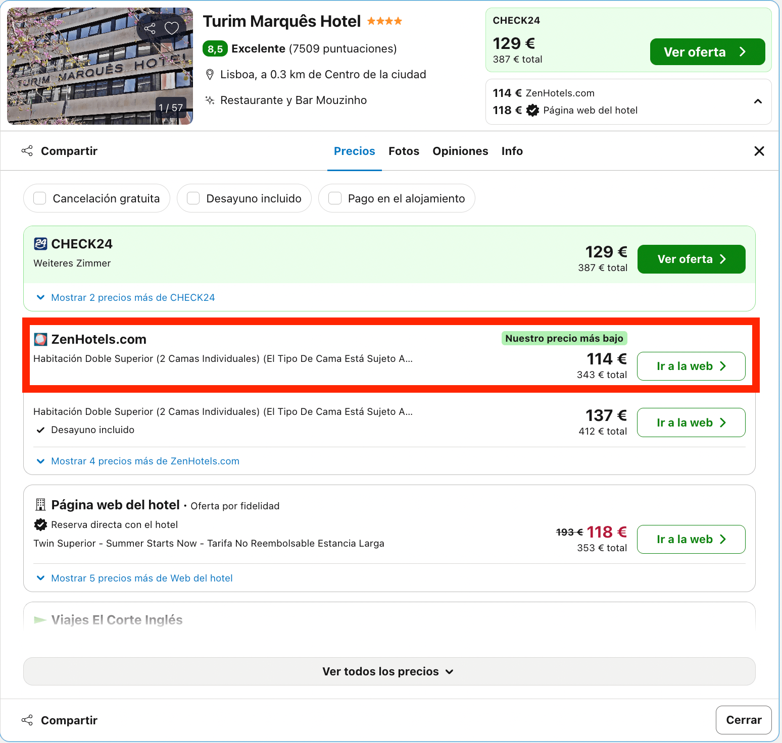 Lisboa: hotel 4* céntrico desde 57€ p.p./noche