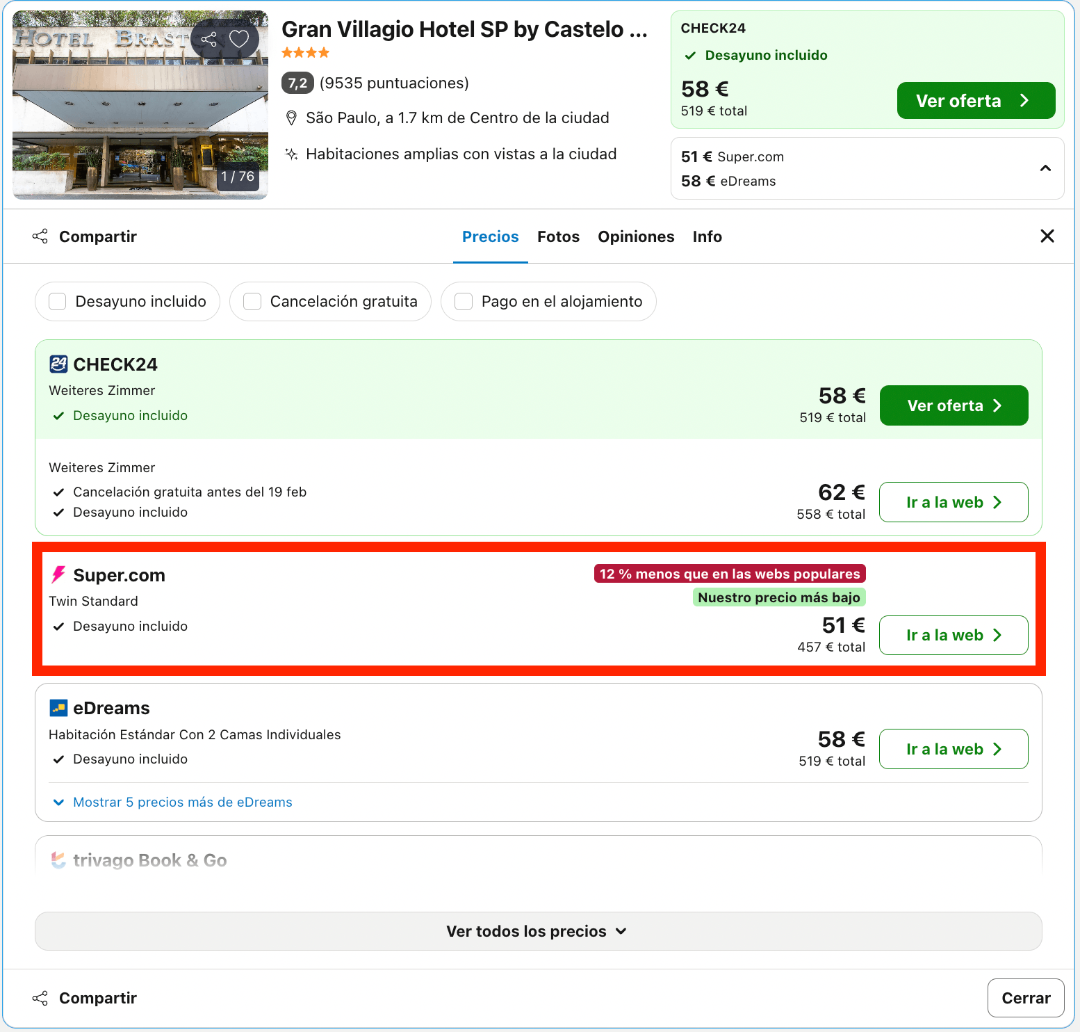 São Paulo: vuelos directos + 9 noches en un hotel 4* desde 828€ p.p.
