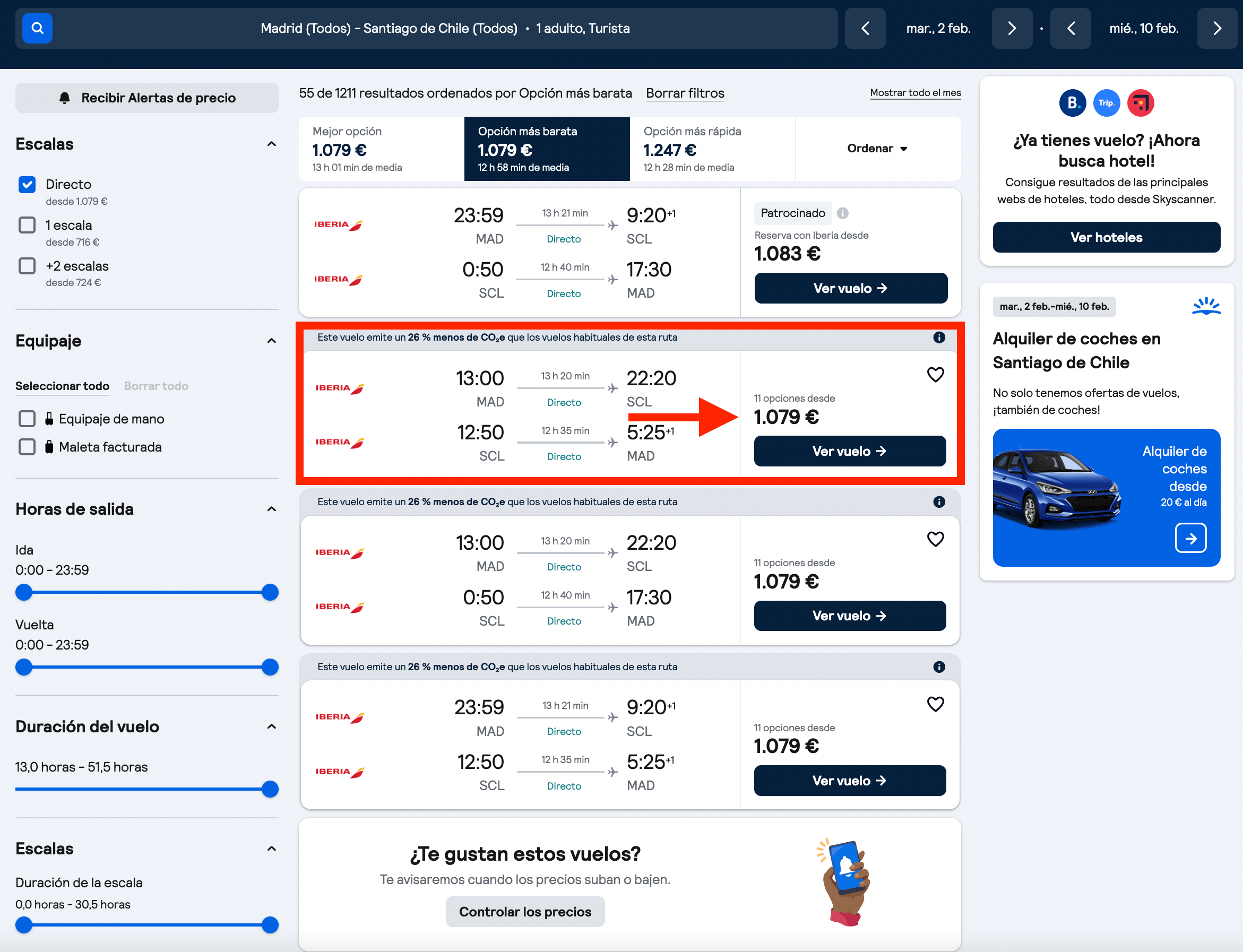 Vuelos directos a Santiago de Chile desde 1079€ ida y vuelta