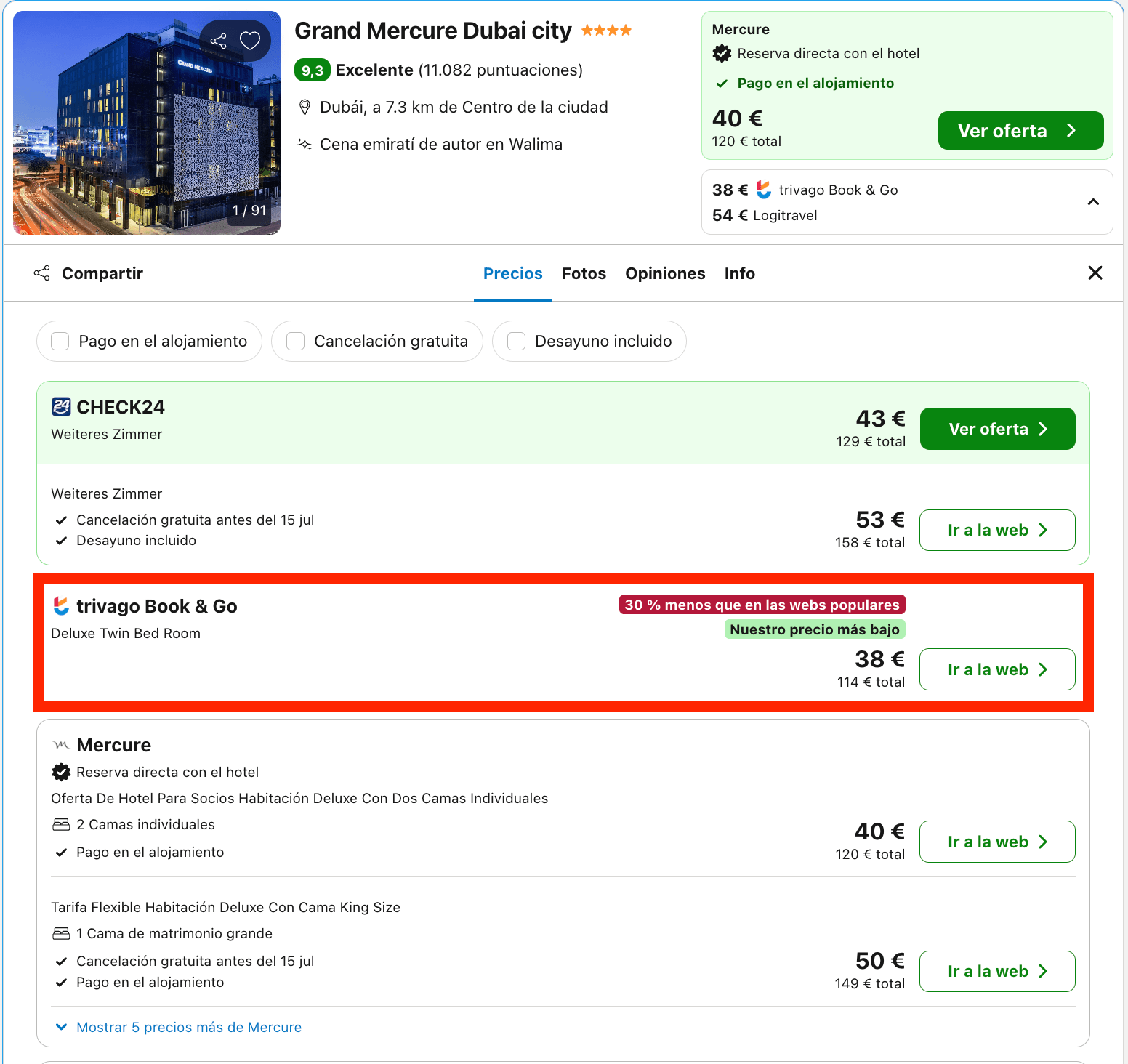 Hotelazo 5* en Dubái desde 19€ p.p./noche