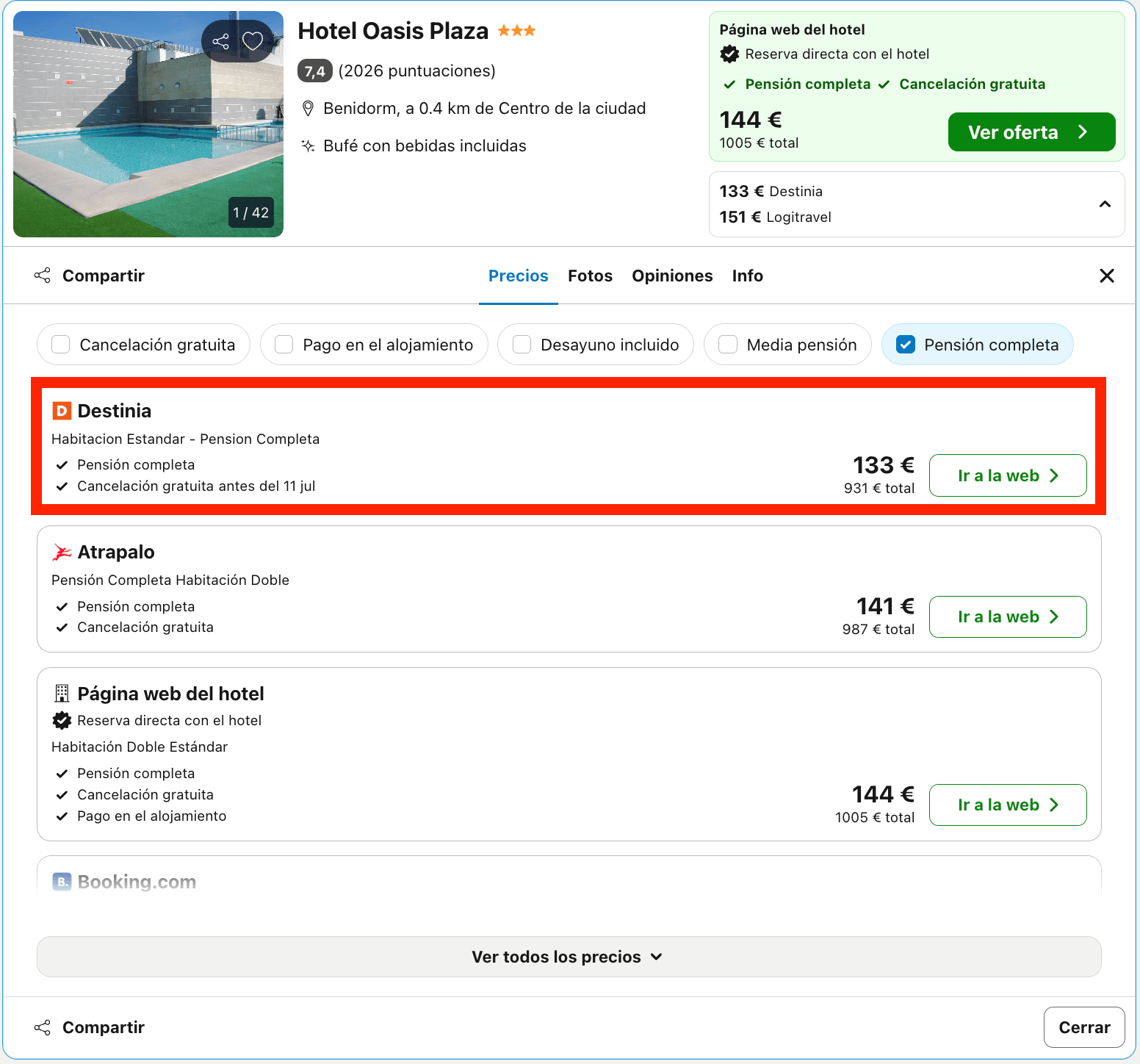 Vacaciones en Benidorm: 7 noches en un hotel en el centro con pensión completa desde 465€ p.p.