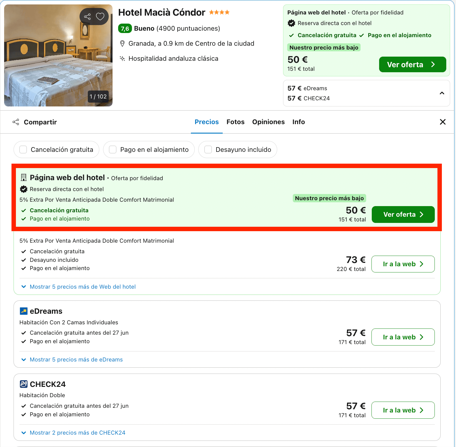 Última hora: hotel 4* en el centro de Granada desde 25€ p.p./noche
