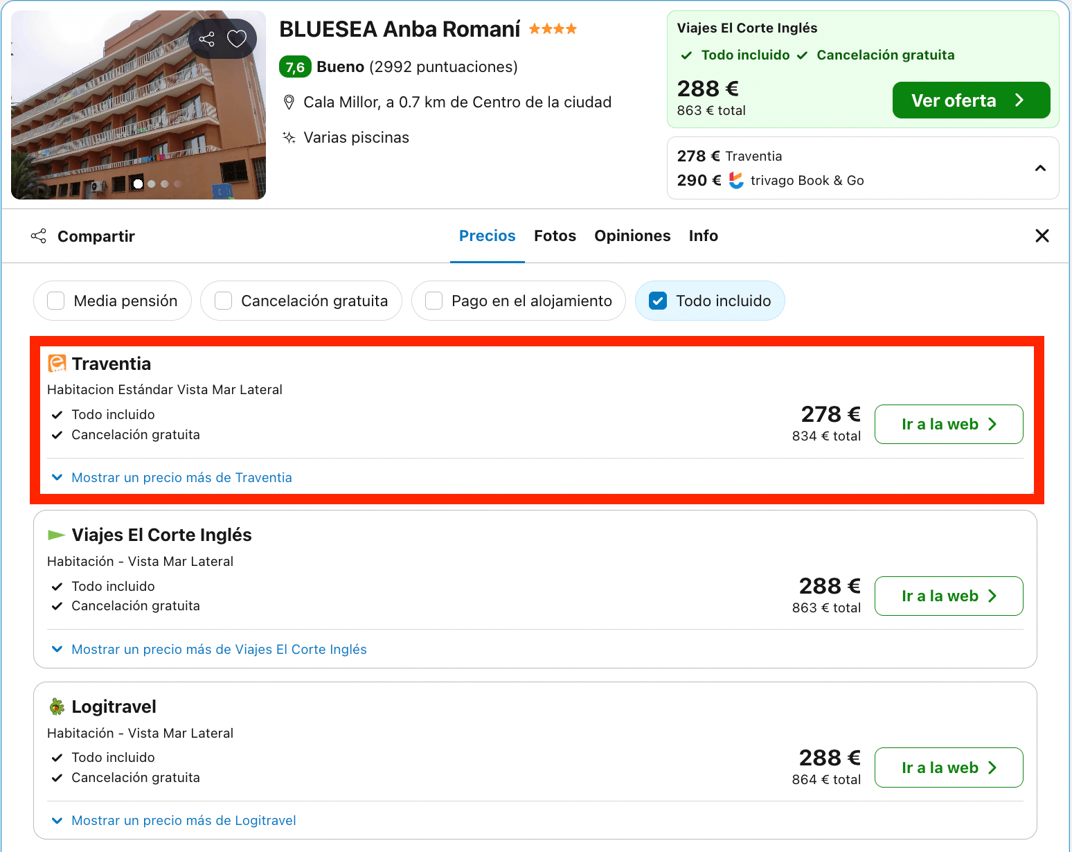 Hotel 4* a pie de playa en Cala Millor con todas las comidas incluidas desde 139€ p.p./noche