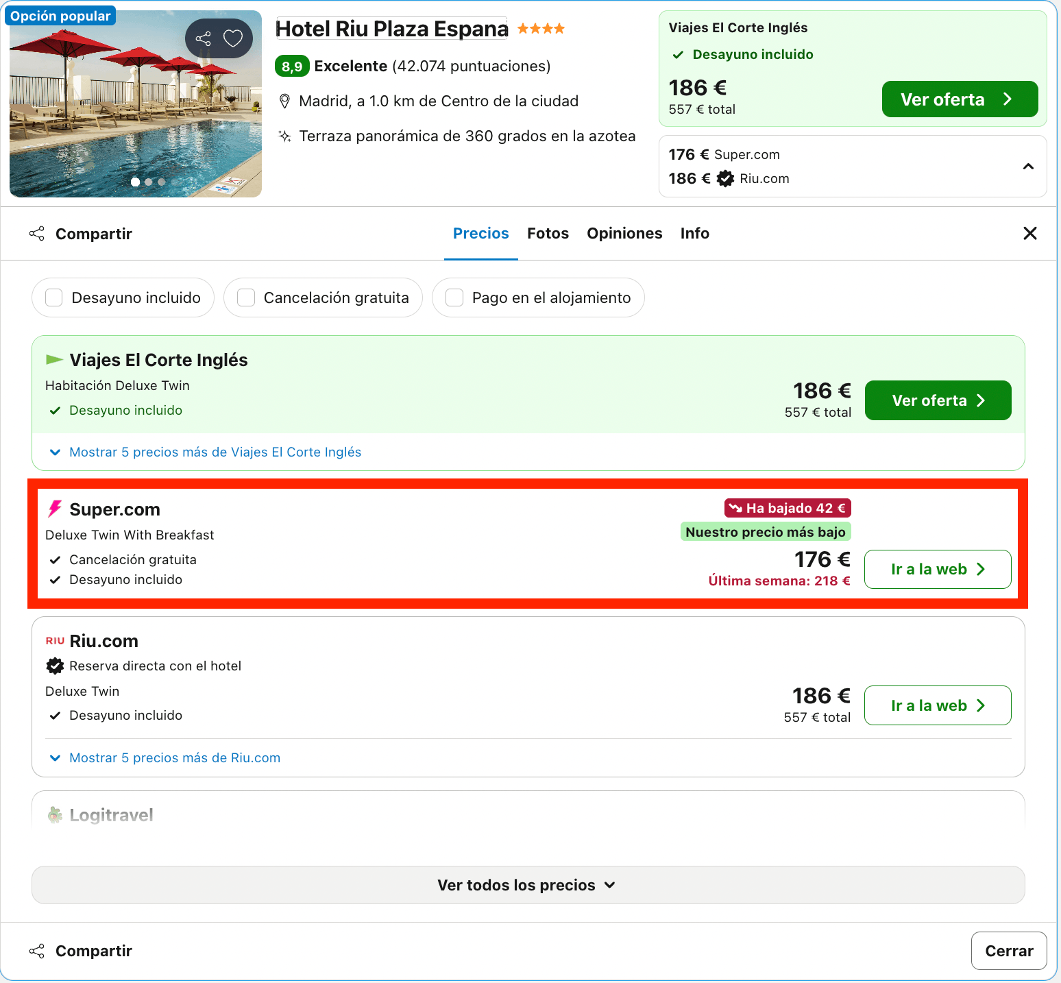 Emblemático hotel Riu Plaza España 4* en Madrid desde 88€ p.p./noche con desayuno incluido