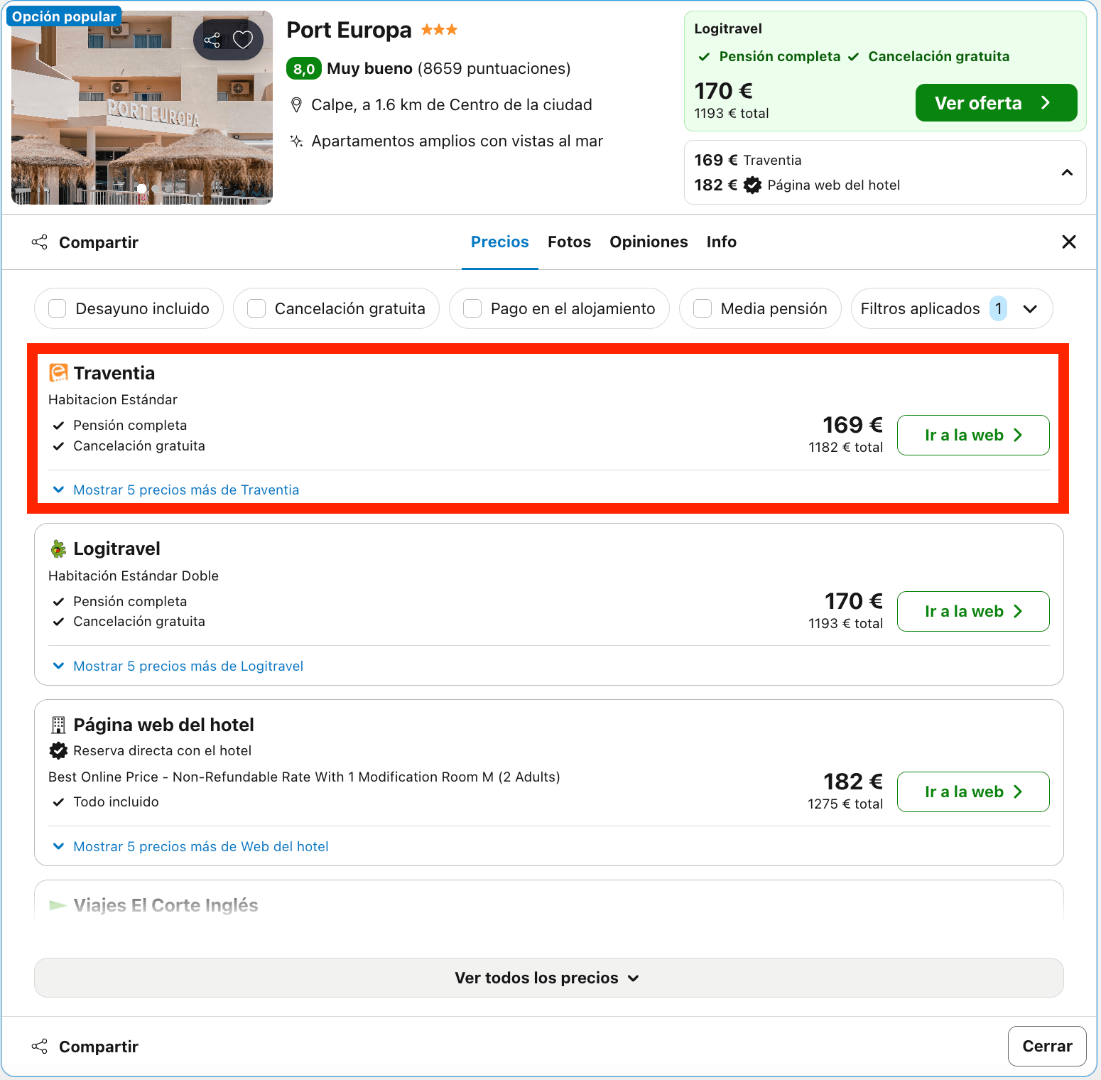 Vacaciones en Calpe: 7 noches en un hotel con vistas y pensión completa desde 591€ p.p.