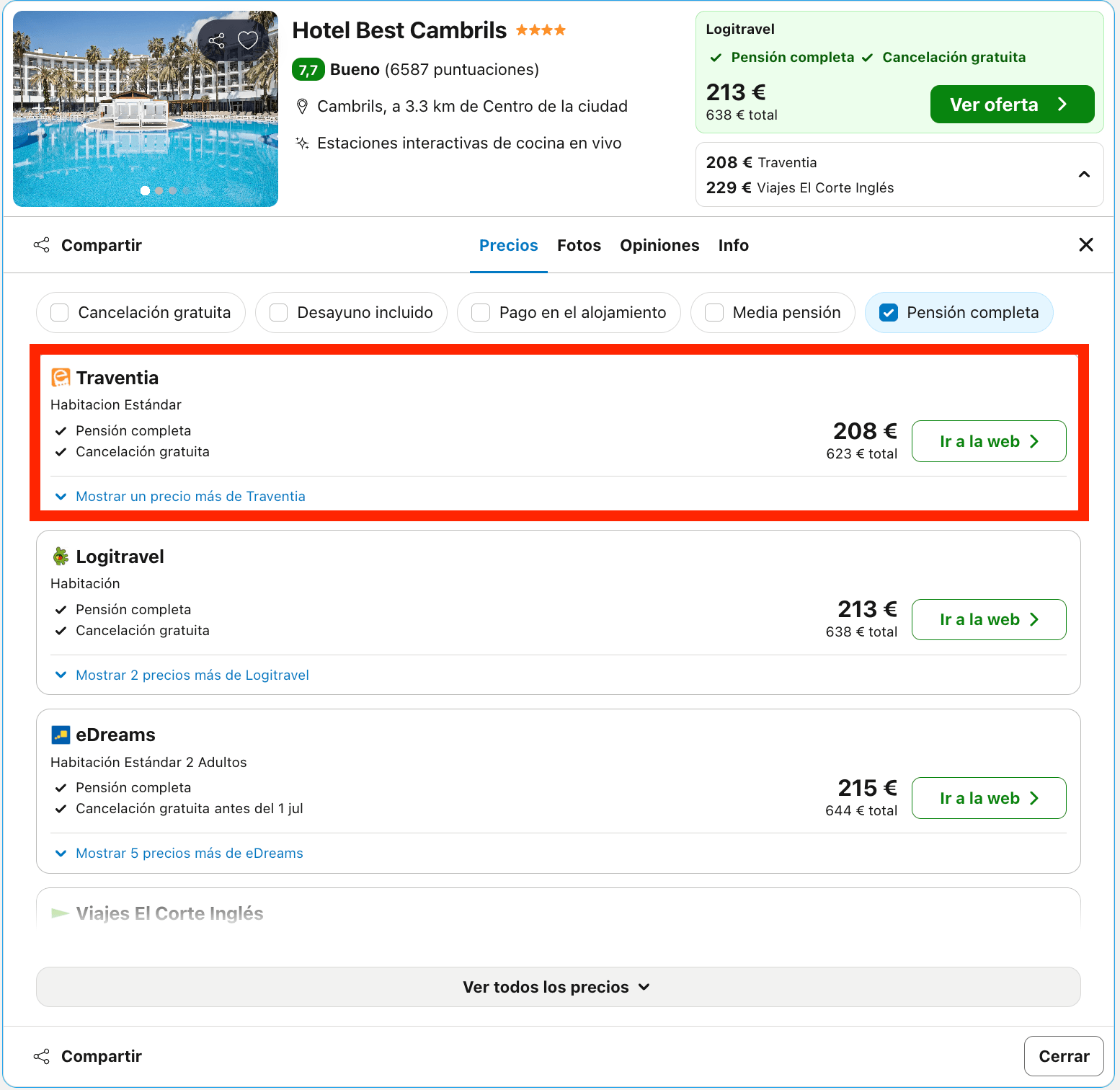 Verano en Cambrils: hotel 4* junto a la playa con todas las comidas incluidas desde 104€ p.p./noche