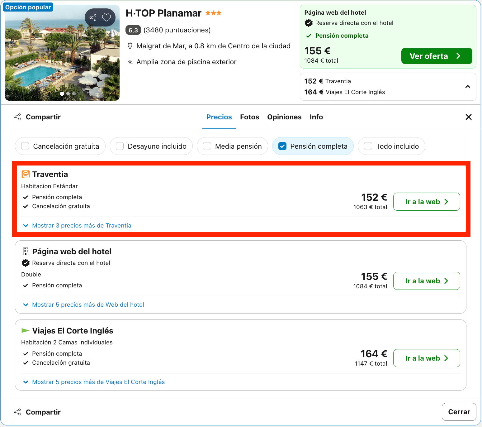 Hotel en el Maresme con vistas impresionantes del mar Balear y todas las comidas incluidas desde 76€ p.p./noche