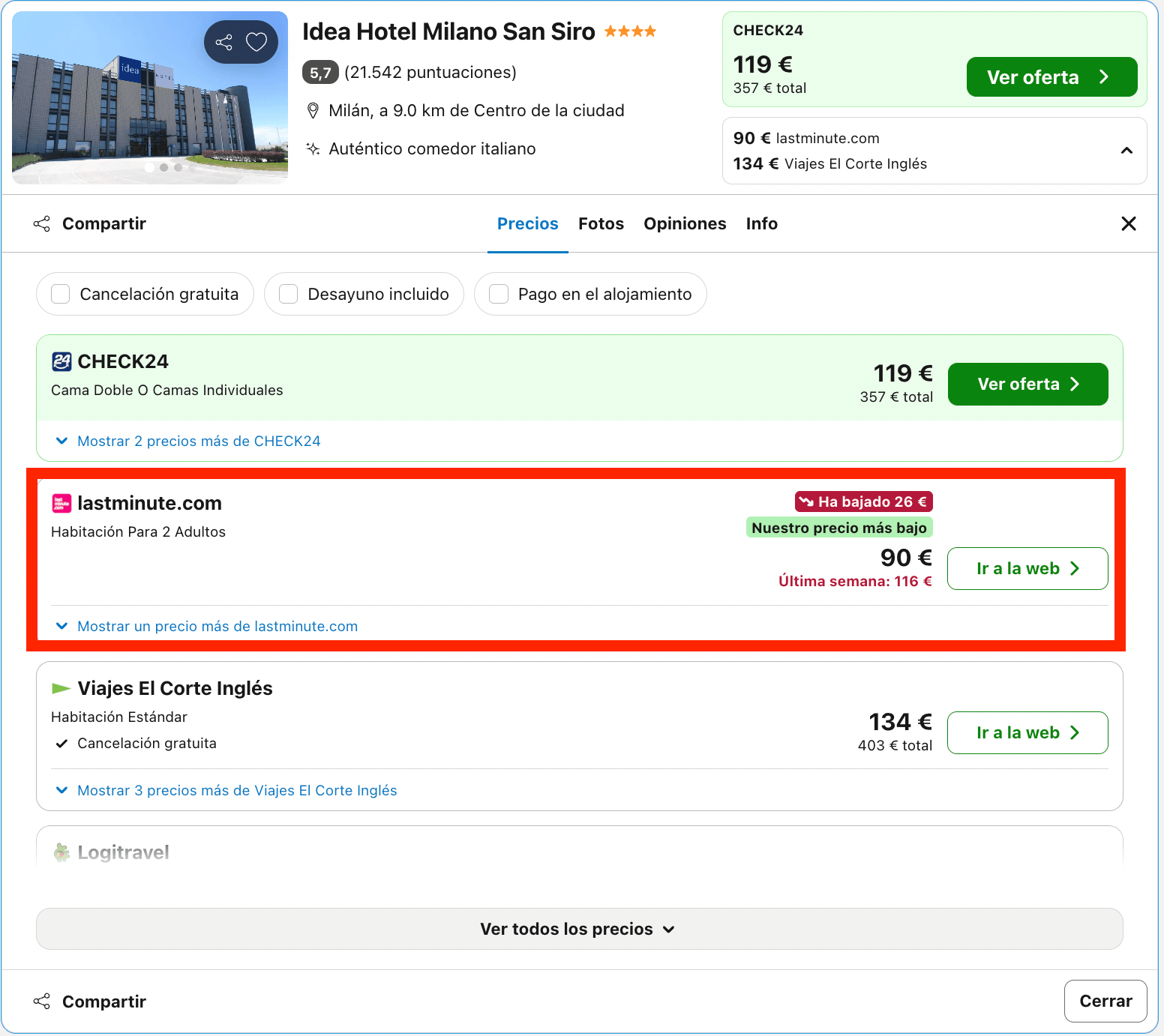 Hotel 4* en Milán desde 45€ p.p./noche