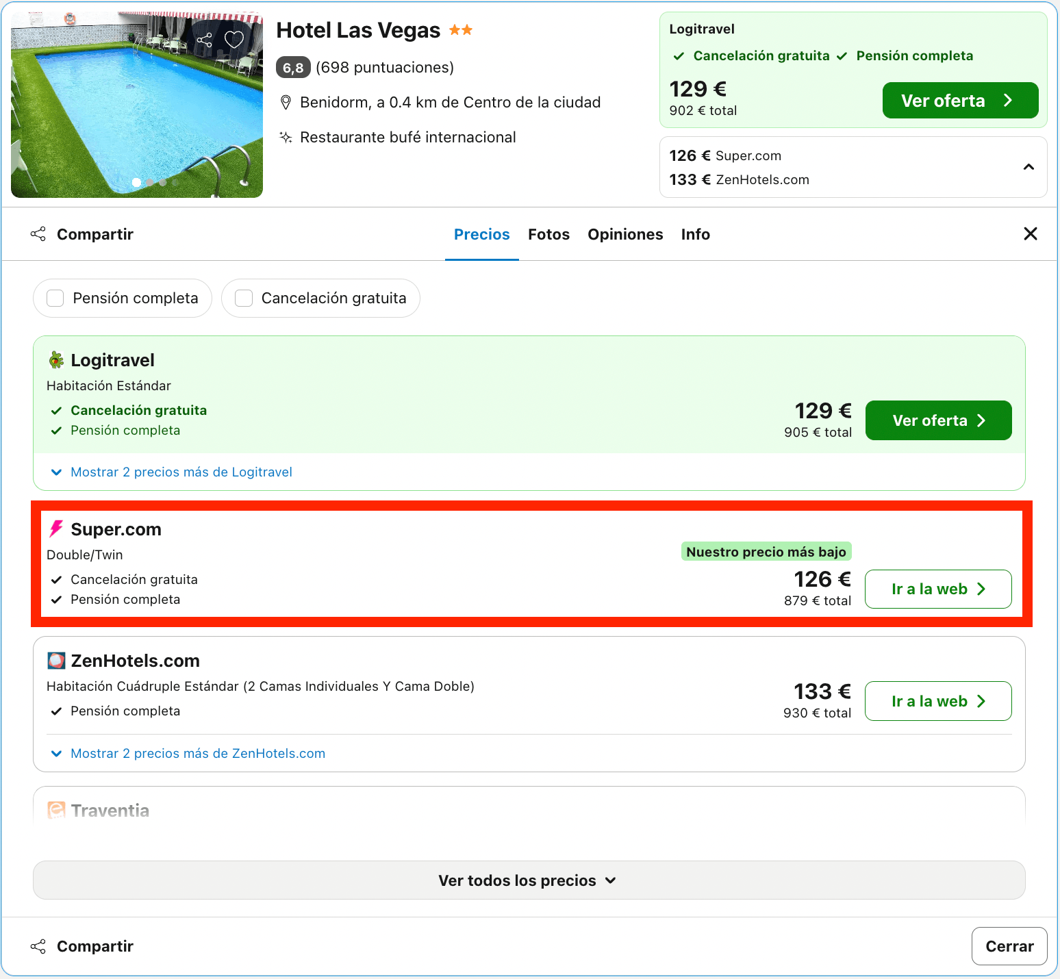 Hotel económico en Benidorm con todas las comidas incluidas desde 63€ p.p./noche