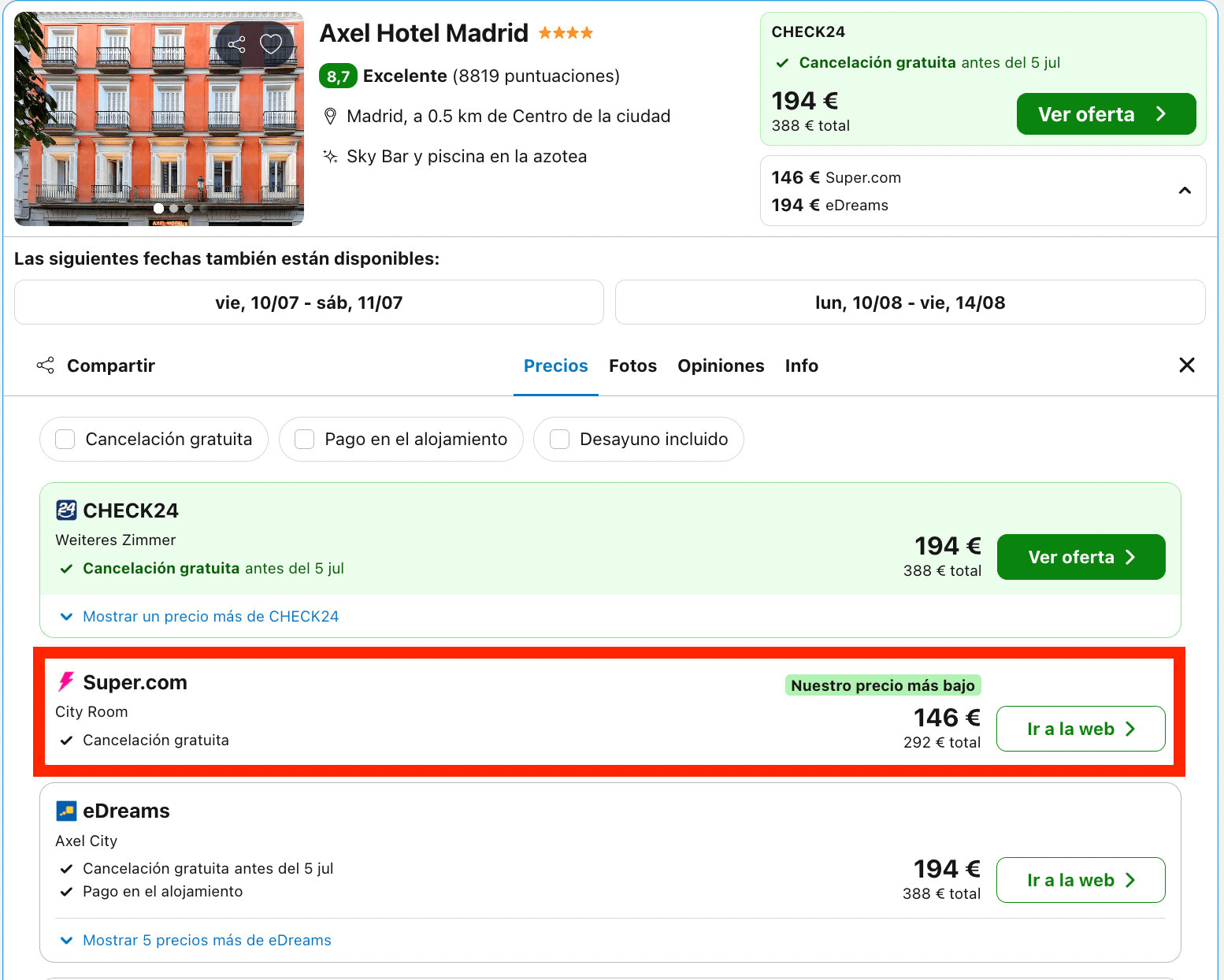 Espectacular hotel 4* solo adultos en el centro de Madrid desde 73€ p.p./noche