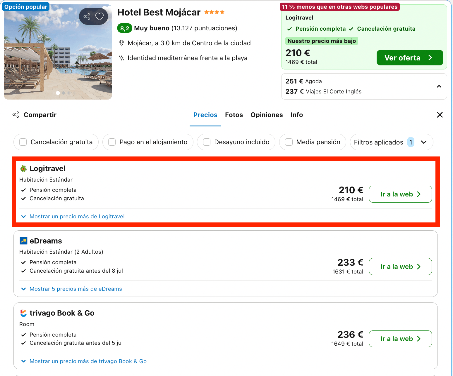 Hotel 4* en Mojácar con una gran piscina frente al mar y todas las comidas incluidas desde 105€ p.p./noche