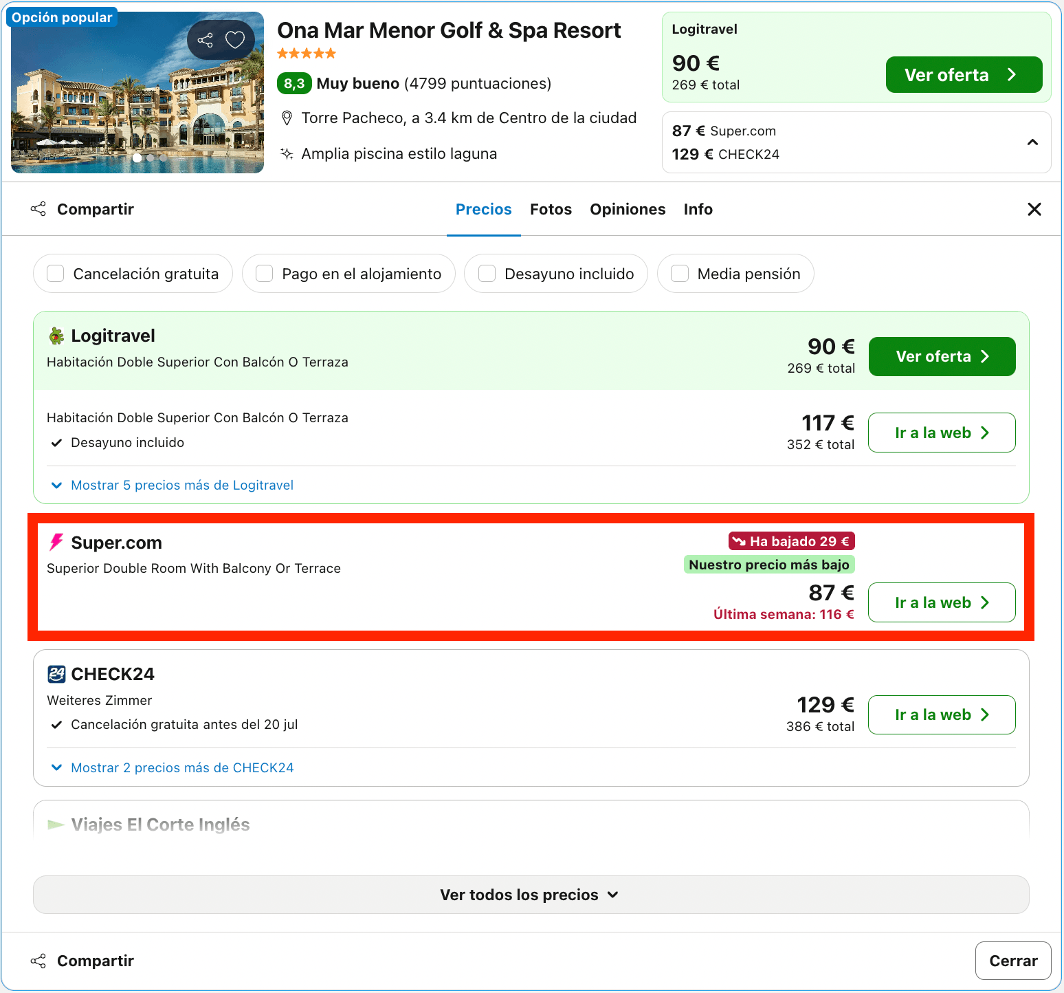 Resort Golf & Spa 5* en el Mar Menor desde 43€ p.p./noche