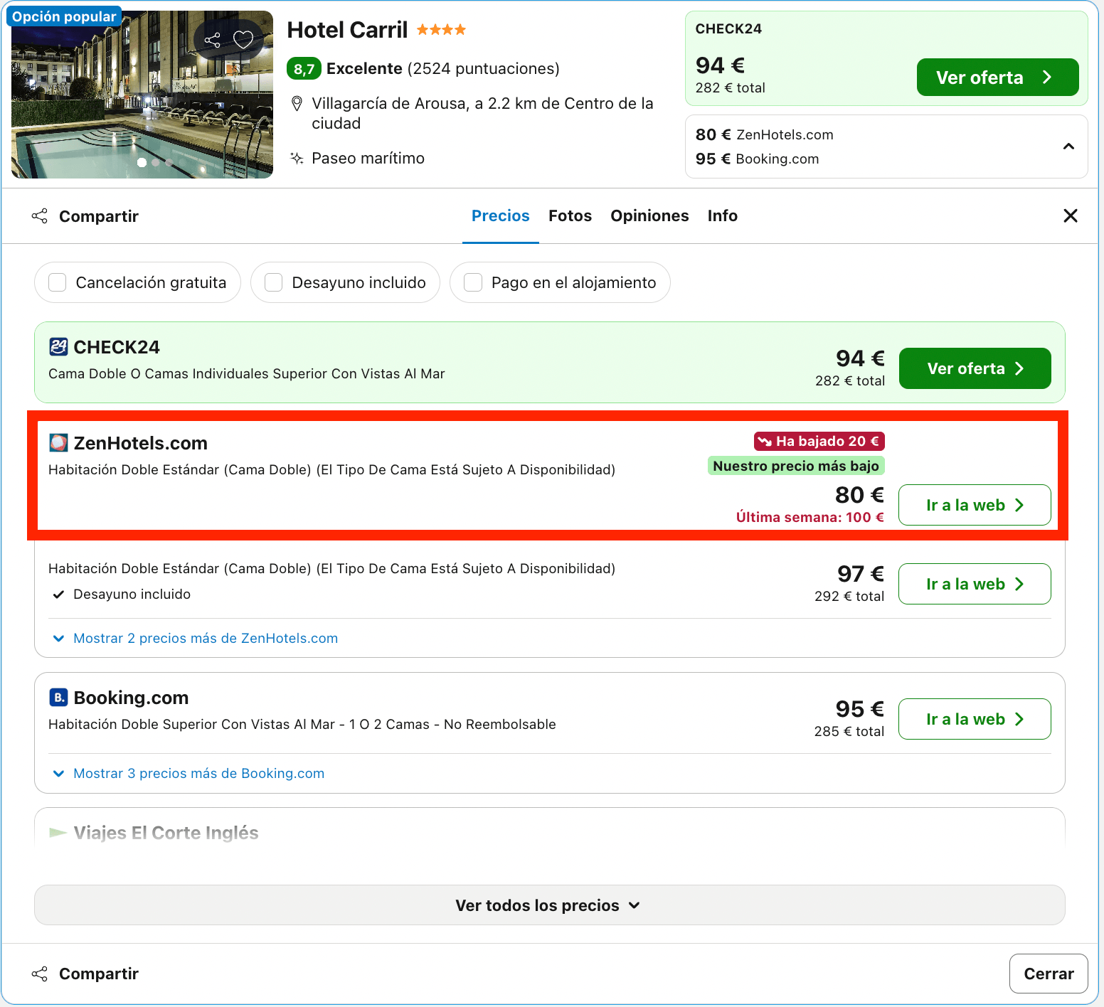 Última hora: hotel 4* a pie de una idílica playa en Vilagarcía de Arousa desde 40€ p.p./noche
