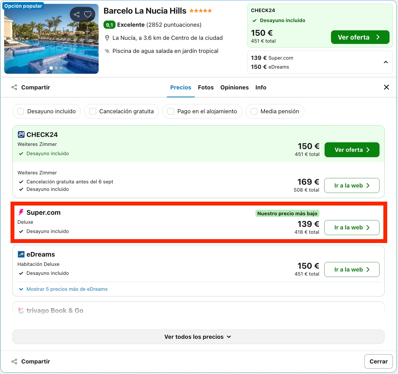 Hotel Barceló 5* entre mar y montaña con desayuno incluido desde 69€ p.p./noche