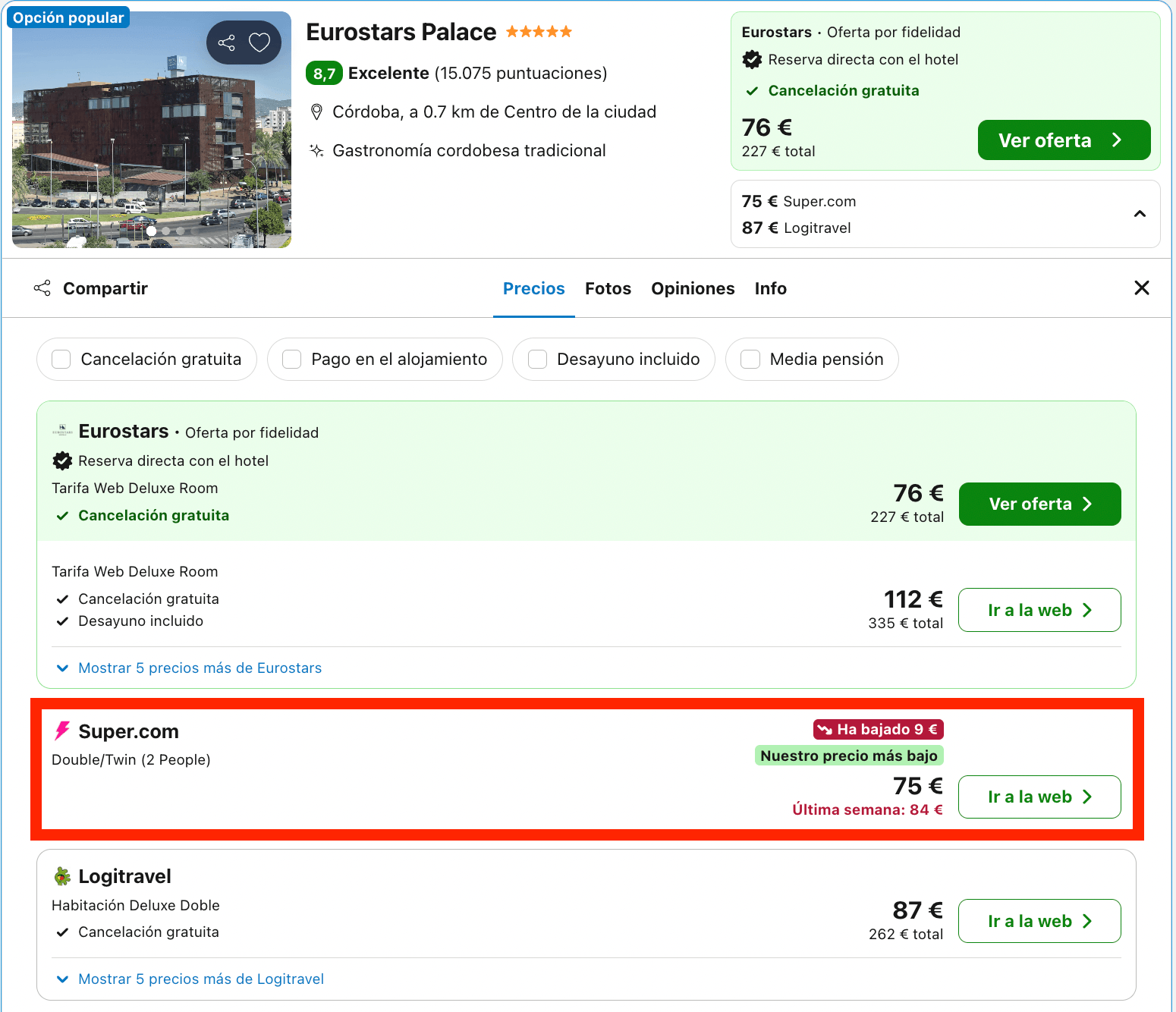 Córdoba: espectacular hotel Eurostars Palace 5* con piscina desde 37€ p.p./noche