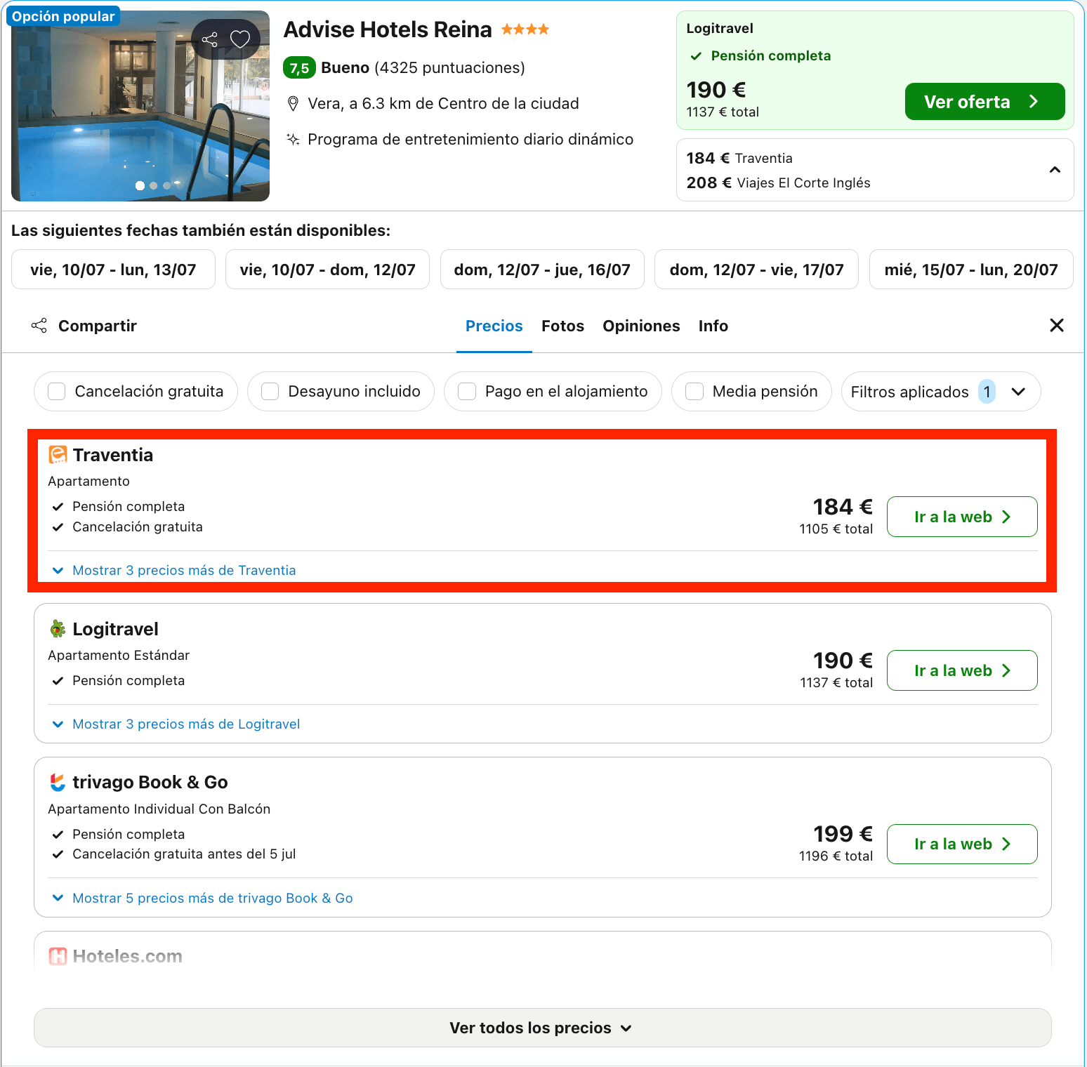 Hotel 4* con 4 piscinas y todas las comidas incluidas desde 92€ p.p./noche